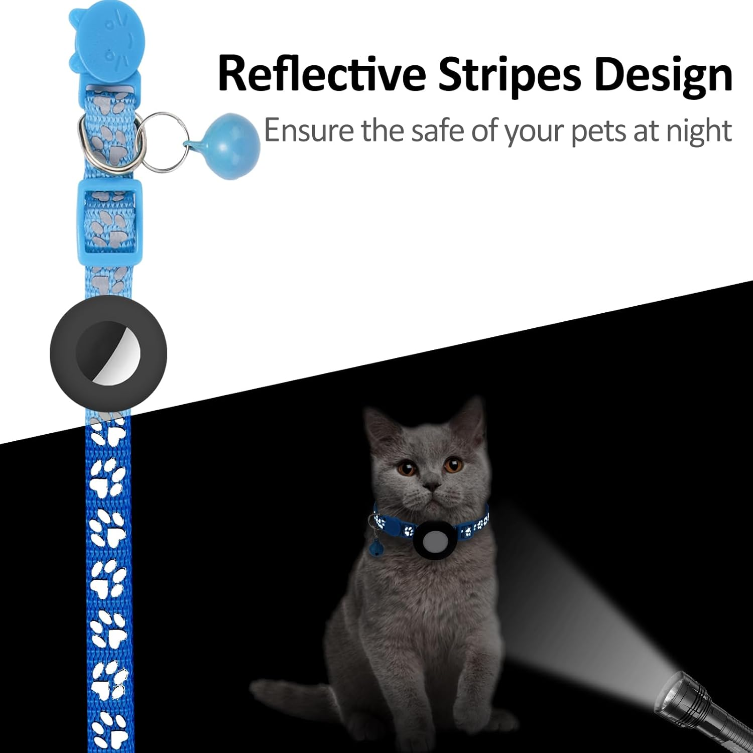 Airtag Cat Collar with Safety Buckle and Bell - Apple Air Tag Holder, Reflective 3/8" Width for Small Pets, Cats, Puppies, Kitten (Bluenew) image number 6