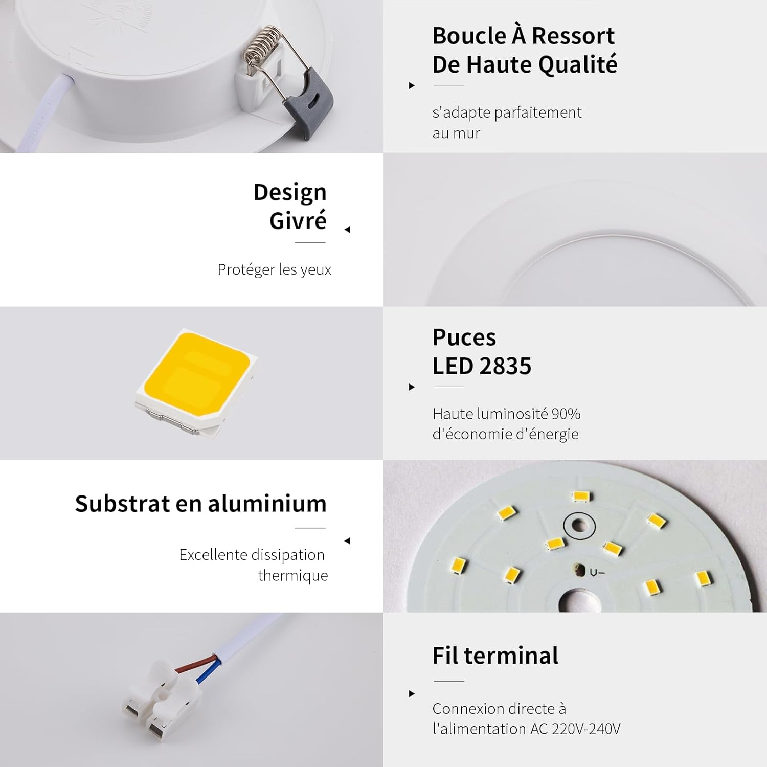 Grebeam Pack of 12 LED Recessed Spotlights, 5 W, Ultra-Thin 25 Mm, Cool White 6000 K, Holes &Oslash;75-90 Mm, round LED Outdoor Spotlight, 220V-240V, for Kitchen, Living Room, Bedroom image number 4