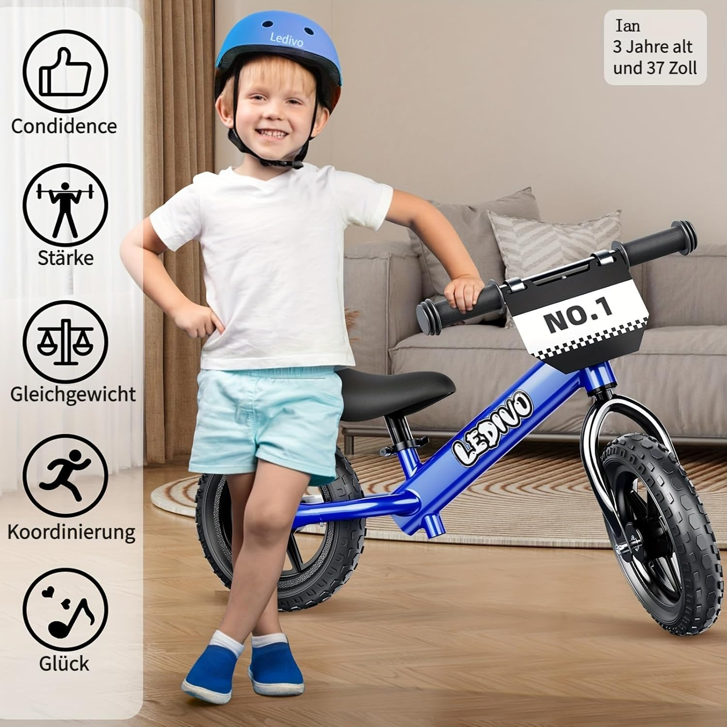 Toddler Balance Bike 2 Year Old, Age 24 Months to 5 Years Old, 12 Inch Push Bicycle with Customize Plate (3 Stickers Included), Steady Balancing, Gift Bike 2-3 Boys Girls image number 4
