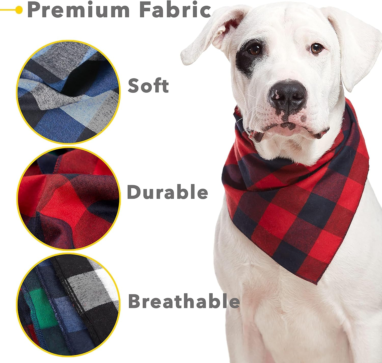 4 Pcs Dog Bandanas Plaid Reversible Triangle Bibs Scarf, Buffalo Plaid Scarf for Medium and Large Pets, Adjustable Plaid, Black and White, Red, Green, Blue image number 3