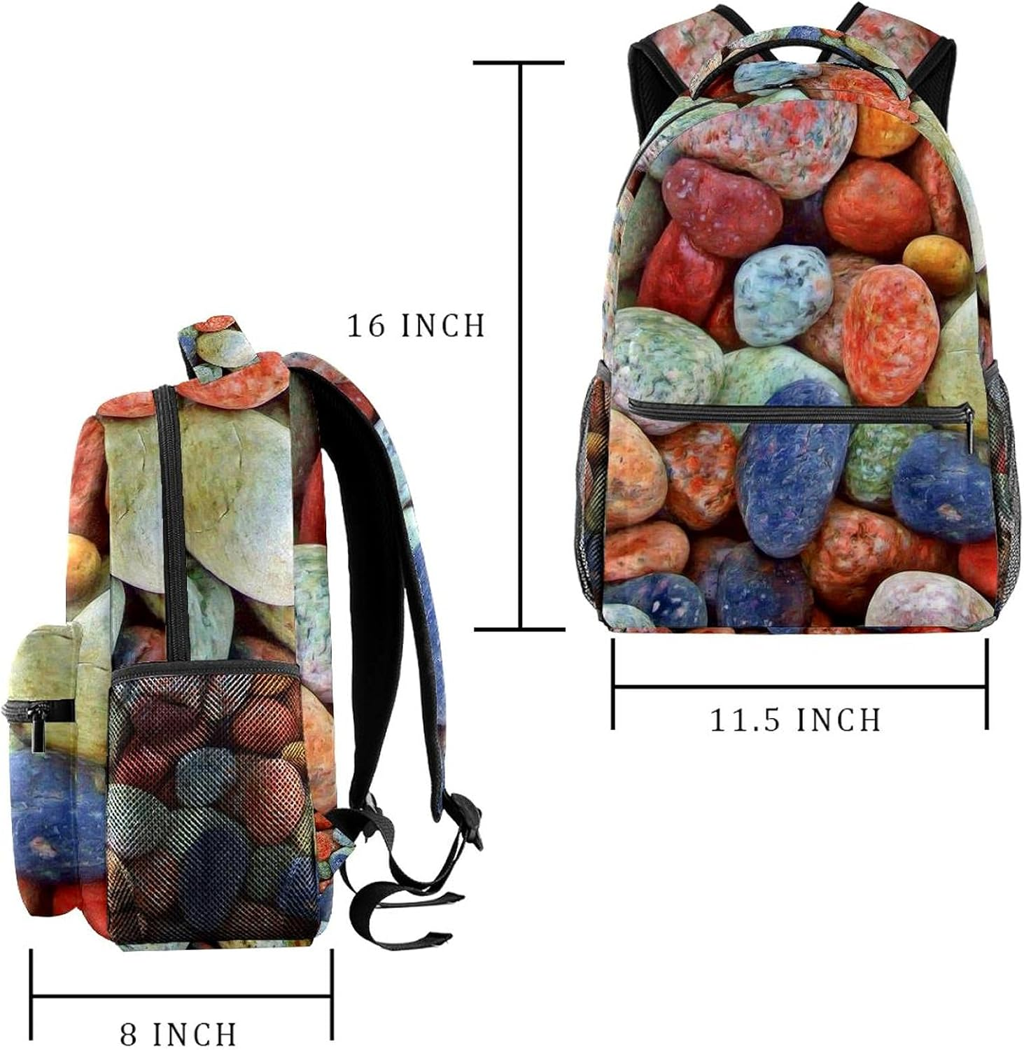 Stones Rocks Pebbles Colorful Backpack Students Shoulder Bags Travel Bag College School Tote Backpacks image number 5