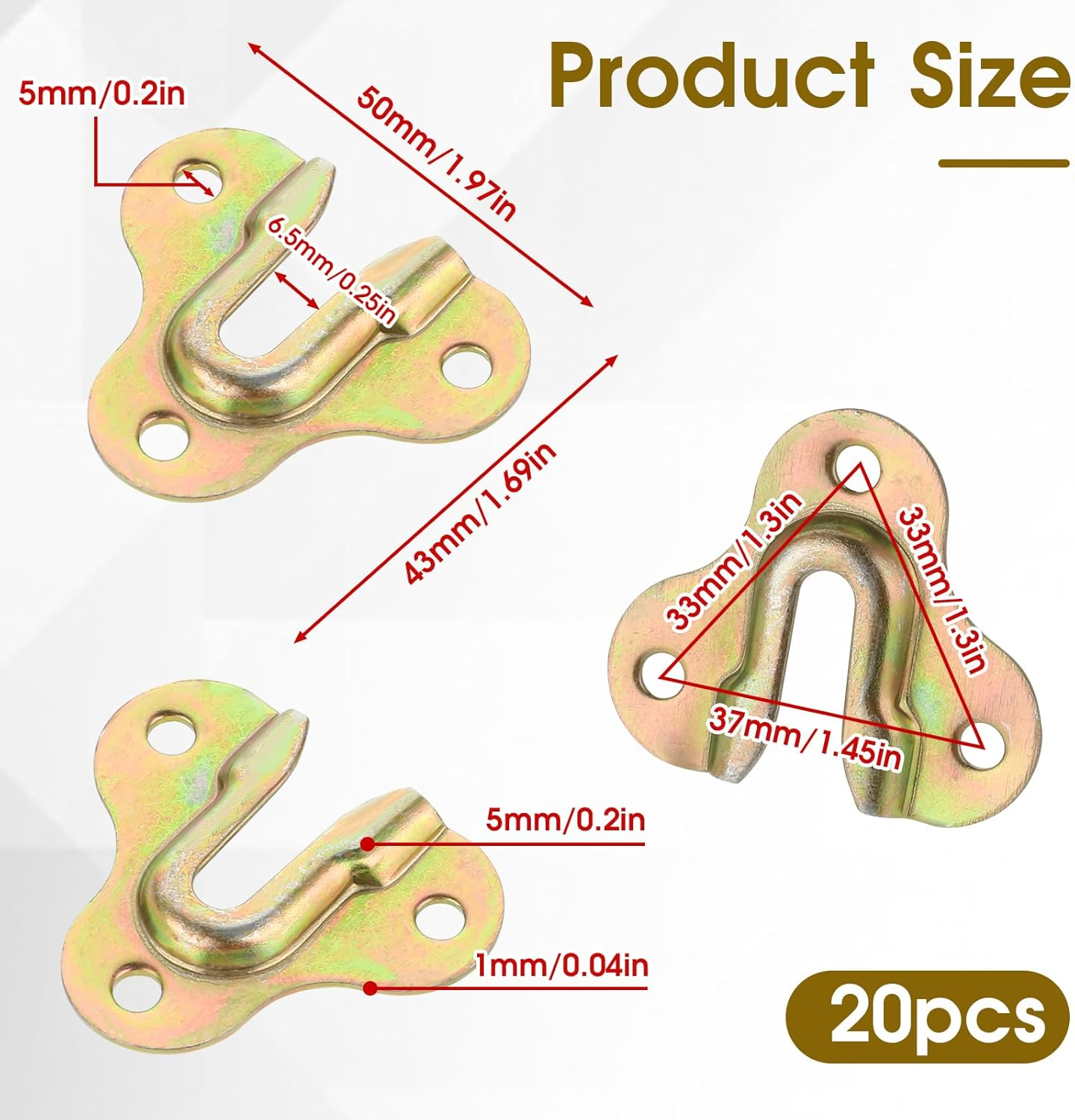 20 Pack Zinc Yellow Keyhole Hangers, Heavy-Duty Buckle Type Picture Hanger, Wooden Board Wall Mount Single Keyhole Hanging Plate, Mirror Picture Frame Hangers, Mug Key Coat Hanging Rack image number 3