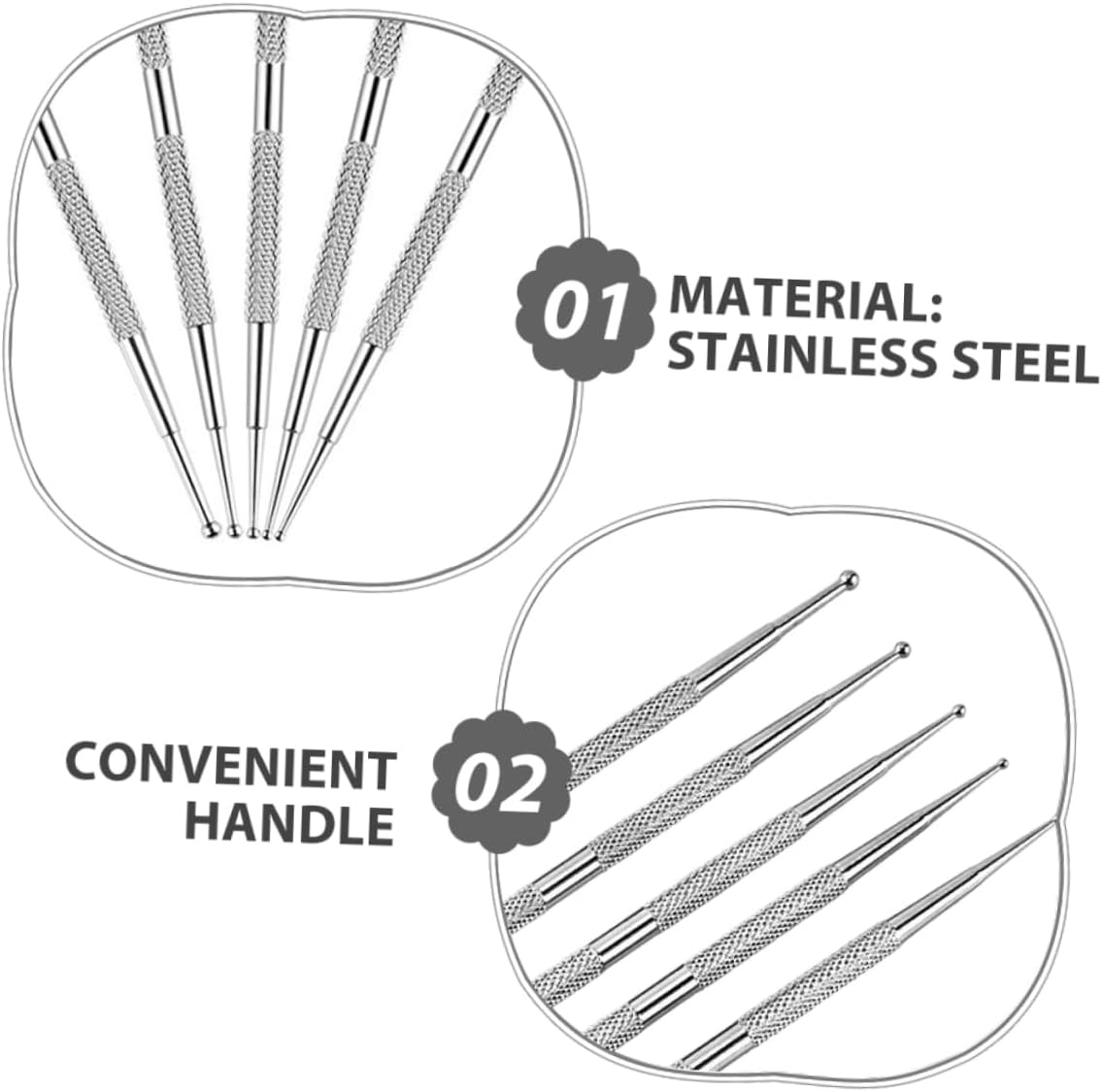 GOOHOCHY 5Pcs Nail Art Drill Pen Nail Art Tools Stainless Stainless Steel Silver image number 4