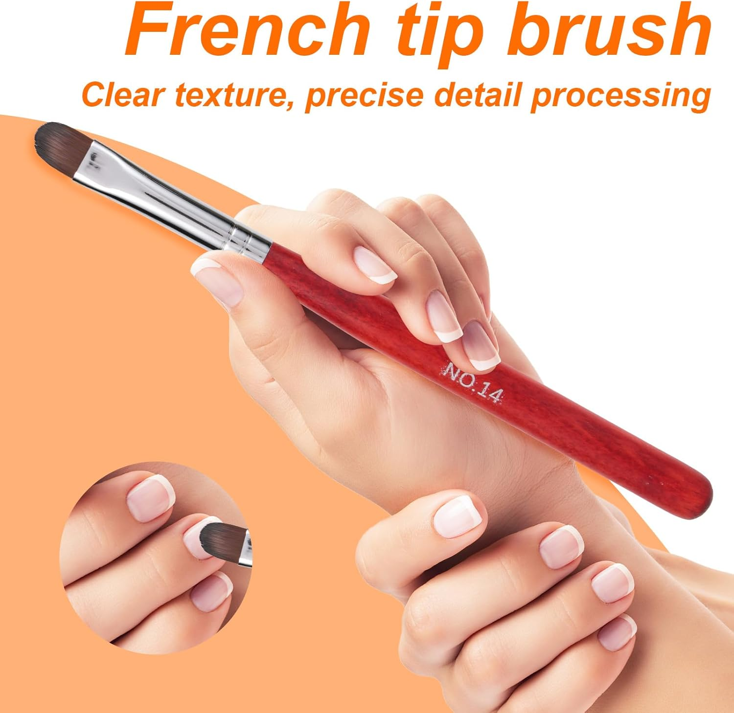 2Pcs French Brush for Nails, French Tip Brush with Wooded Handle Clean up Brushes Gel Nail Polish Nail Design Tools for Professional Manicure DIY Salon Home Use image number 3