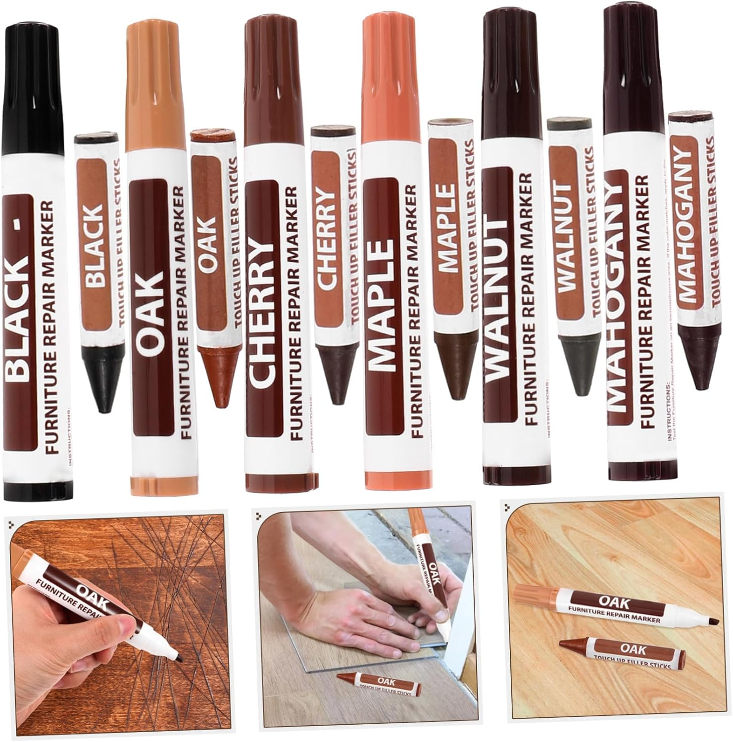 Cabilock Furniture Touch-Up Markers Wood Stains Repair Pens for Floor Scratch Repair Kit Home Supplies Wood Kit image number 2