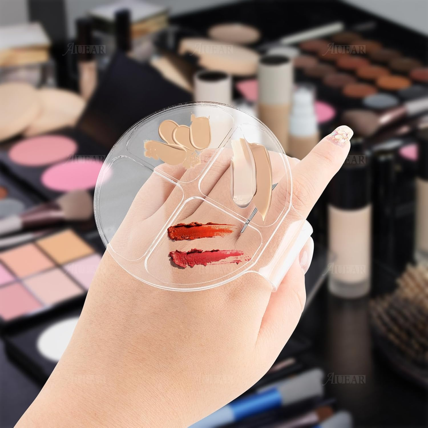 AUEAR, 2 Pack Hand Makeup Mixing Palette Handheld Clear Cosmetic Nail Art Manicure with Pieces Spatula for Foundation image number 2