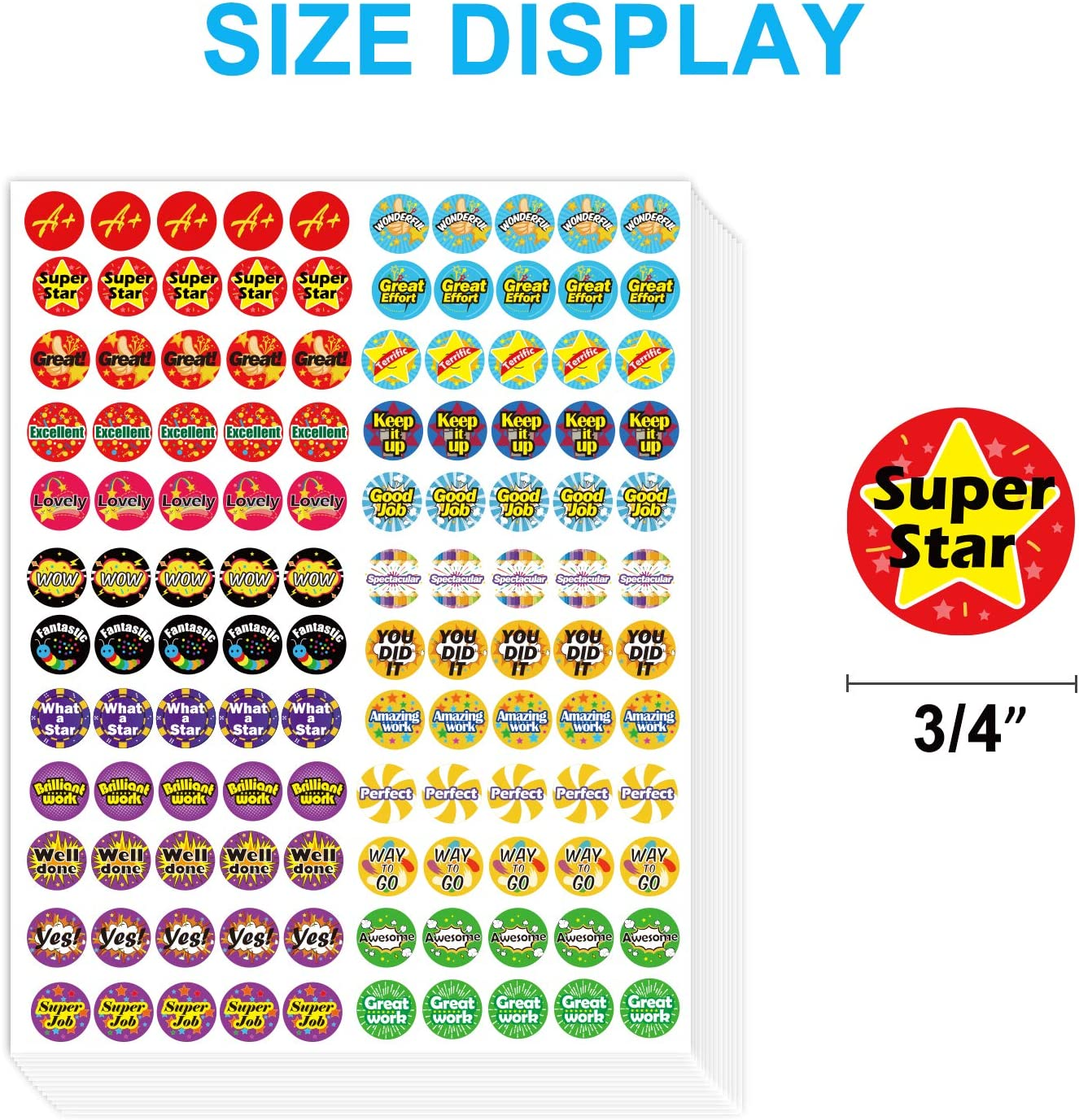 Yoklili Pack of 600 3/4" Teacher Reward Motivational Stickers for Kids, Incentive Sticker for Children Students Classroom, 24 Designs image number 6