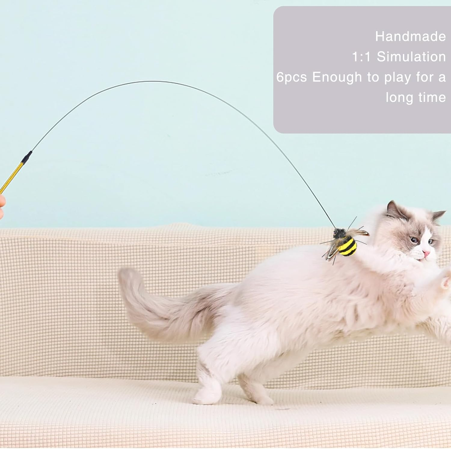 Funnaura 7 Pcs Cat Wand Set, Cat Wand Toy with 6 Pcs Cat Toys Replacement image number 2