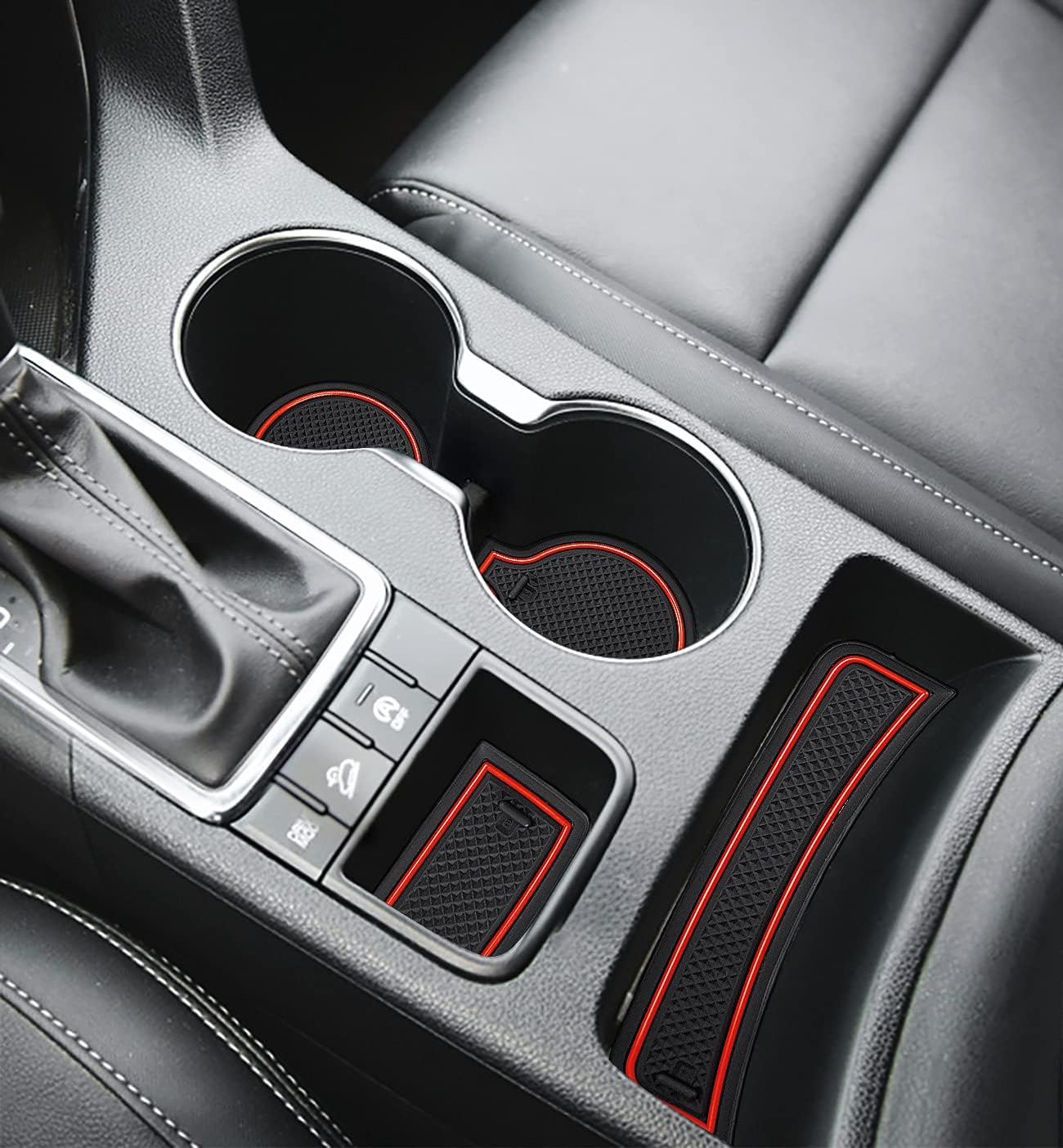 Auovo 2021 Anti-Dust Mats for Kia Sportage KX5 Accessories 2017 2018 2019 2020 2021 2022 Custom Interior Cup Holder Inserts Center Console Door Pockets Liners 15Pcs (Red Trim) - Blue image number 7