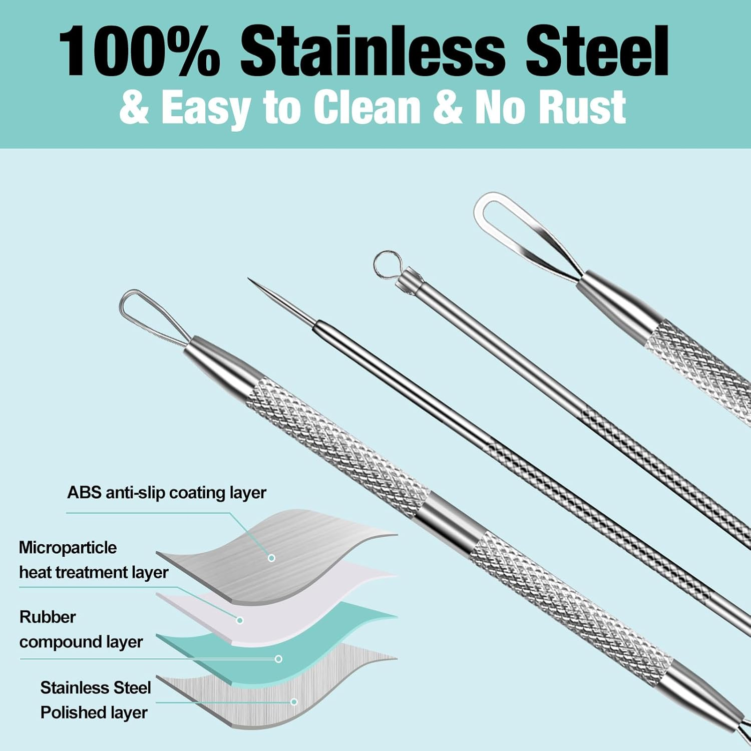 MUIIGOOD 3Pcs Blackhead Remover Pimple Popper Tool Kit Pimple Extractor Acne Treatment Surgical Grade Blackhead Comedone Removal Popper Tool Cleaning Brush for Face Nose Lips image number 5