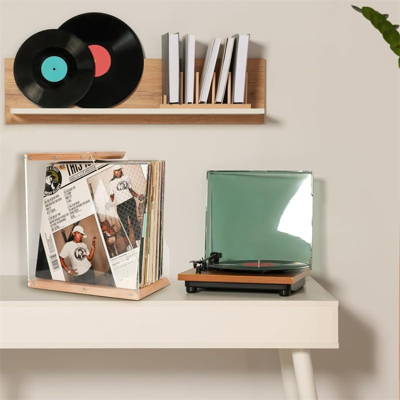 Vinyl Record Storage Box - Portable Vinyl Storage Organizer for 40 Lps, Dustproof Sturdy Design, Stylish Decorative Solution for Collectors Music Enthusiasts image number 3
