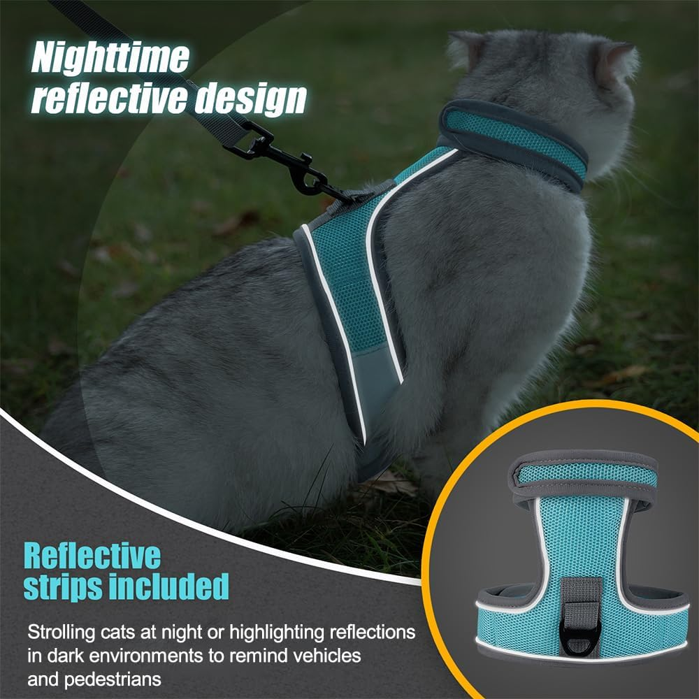 Cat Harness with Lead, Breathable Escape Proof Harness, Cat Lead Set, Adjustable Reflective Cat Mesh Vest for Cats, Kittens, Chihuahua, Rabbits image number 1
