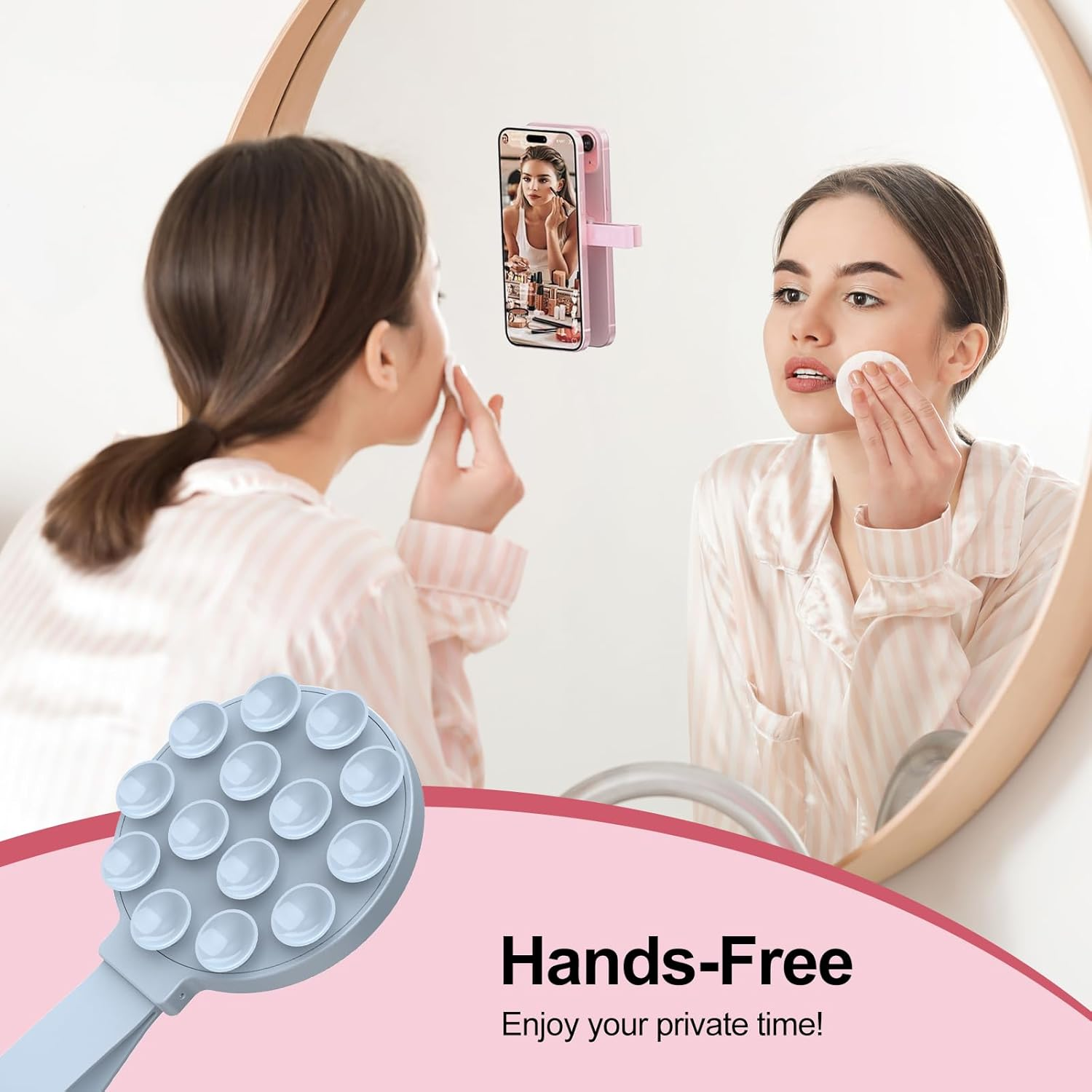 T Tersely Silicone Suction Phone Grip Holder, Magnetic Phone Mount Compatible with Magsafe, Sticky Grip Hands-Free Mirror Stand Holder for Iphone 17/16/15/14/13/12/11 Series and Android (Blue) image number 3