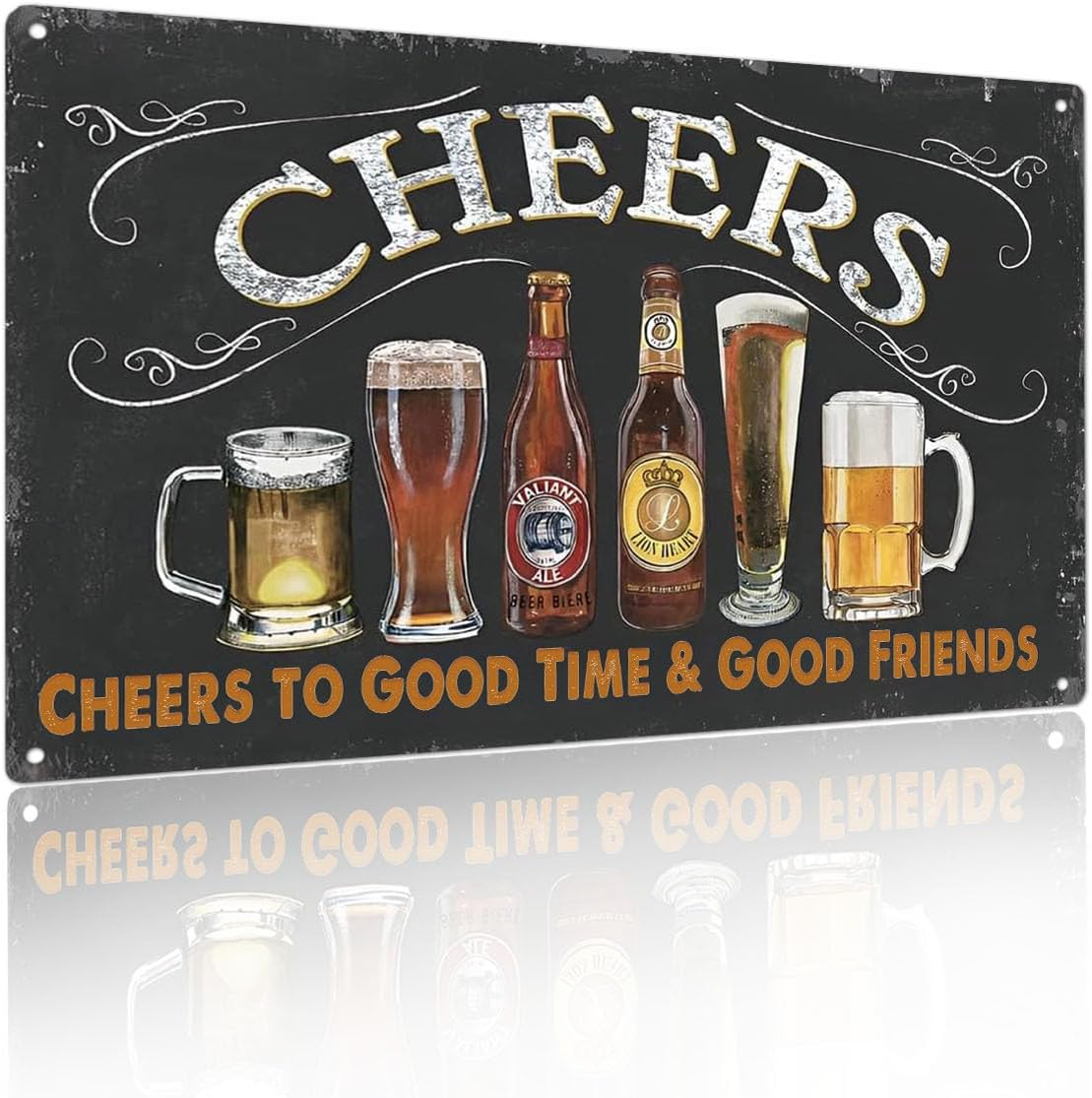 Vintage Home Bar Decor Pub Beer Cheers Sign 8X12 Inch -Cheers to Good Time & Good Friends-For Man Cave Wall Decor (2406)