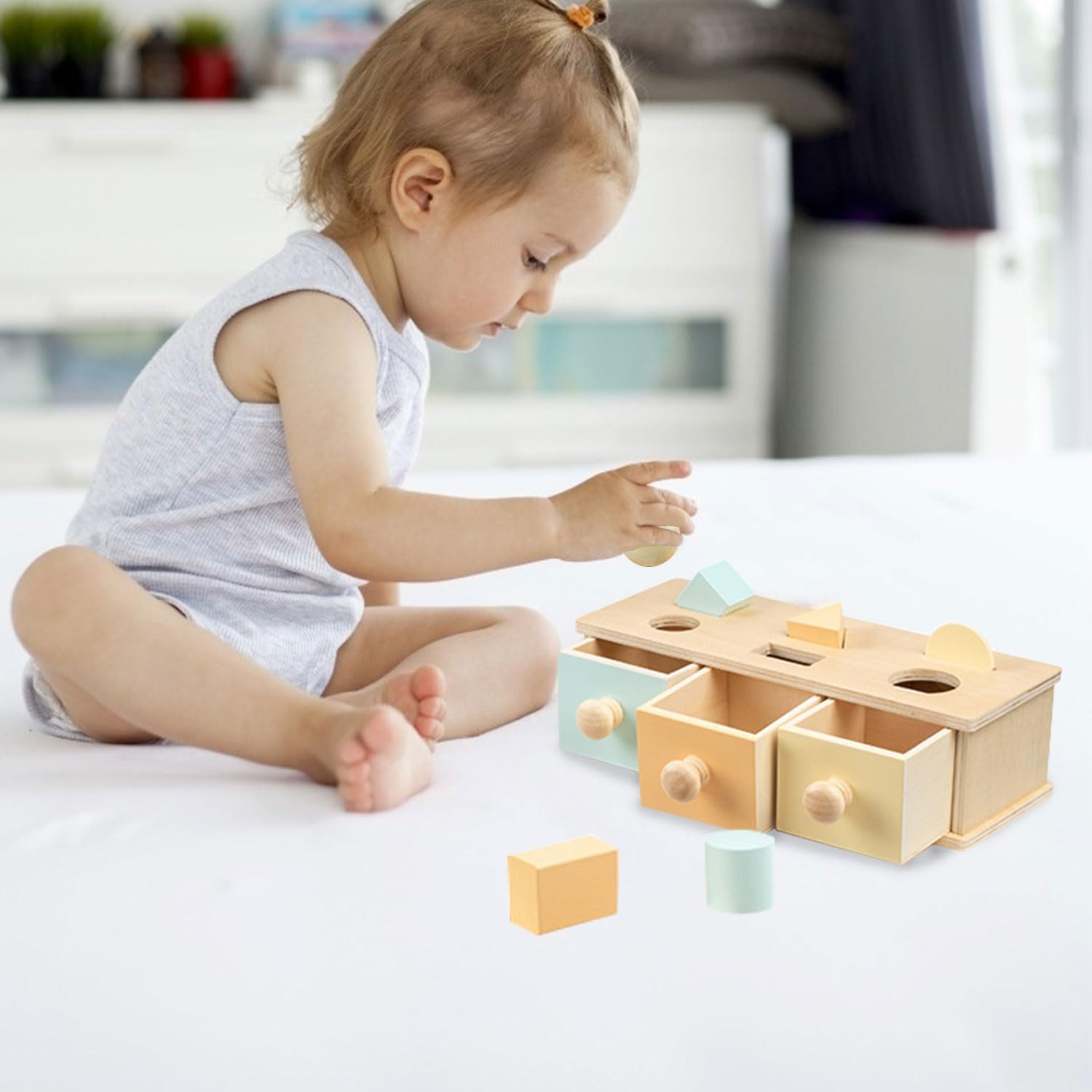 Montessori Multipurpose Drawer 3-In-1 Object Permanence Box Coin Box Shape Sorter Object Montessori Toy Shelf Permanence Toys for Babies Slide and Seek Ball Run Christmas Birthday for 12 Months + image number 5