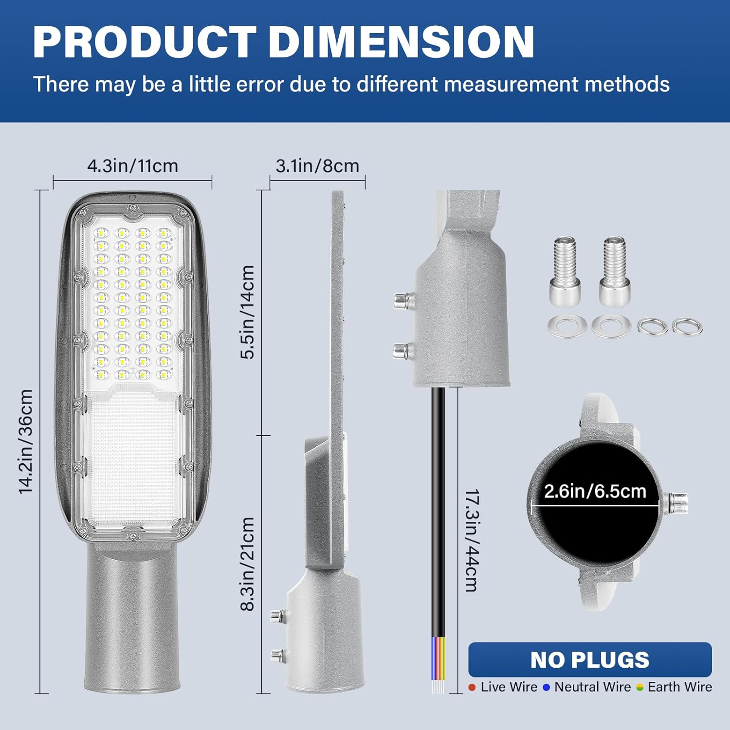 SKYWORLD LED Street Light, 30 W 2426 LM LED Street Lamp Mast Light 4000 K Warm White IP66 Waterproof Outdoor Lights Safety Wall Light for Roads Parking Courtyard Square Path Lamp image number 2