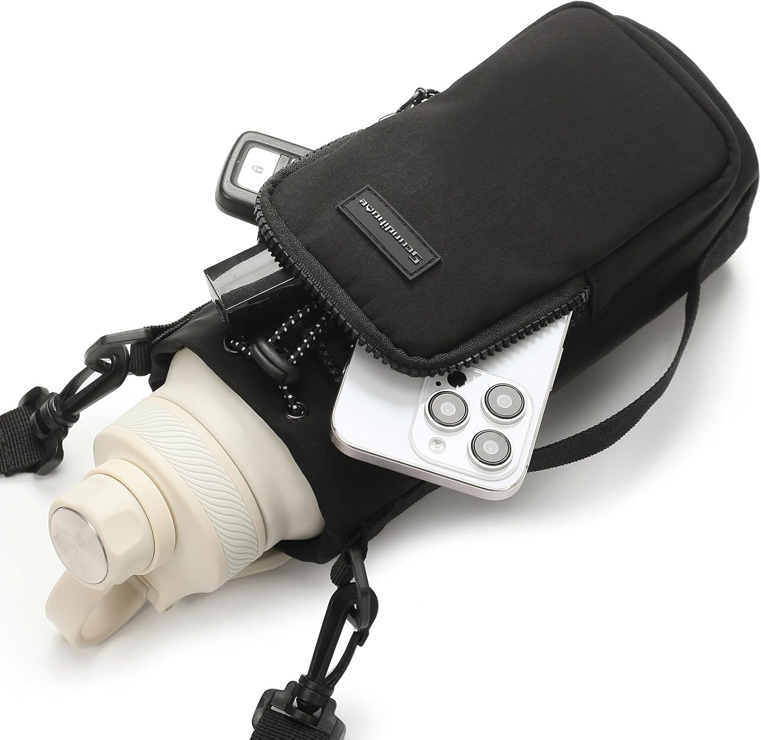 SEPWIK Water Bottle Carrier Bag with Phone Pocket 40Oz Water Bottle Holder Pouch with Adjustable Strap Water Bottle Sleeve for Walking Hiking Camping Gym Scandihome Series