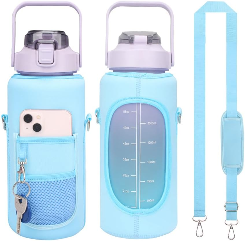 2L/64OZ Water Bottle Cover with Strap Drink Sport Cup Case Pouch Carrier Holder Purple