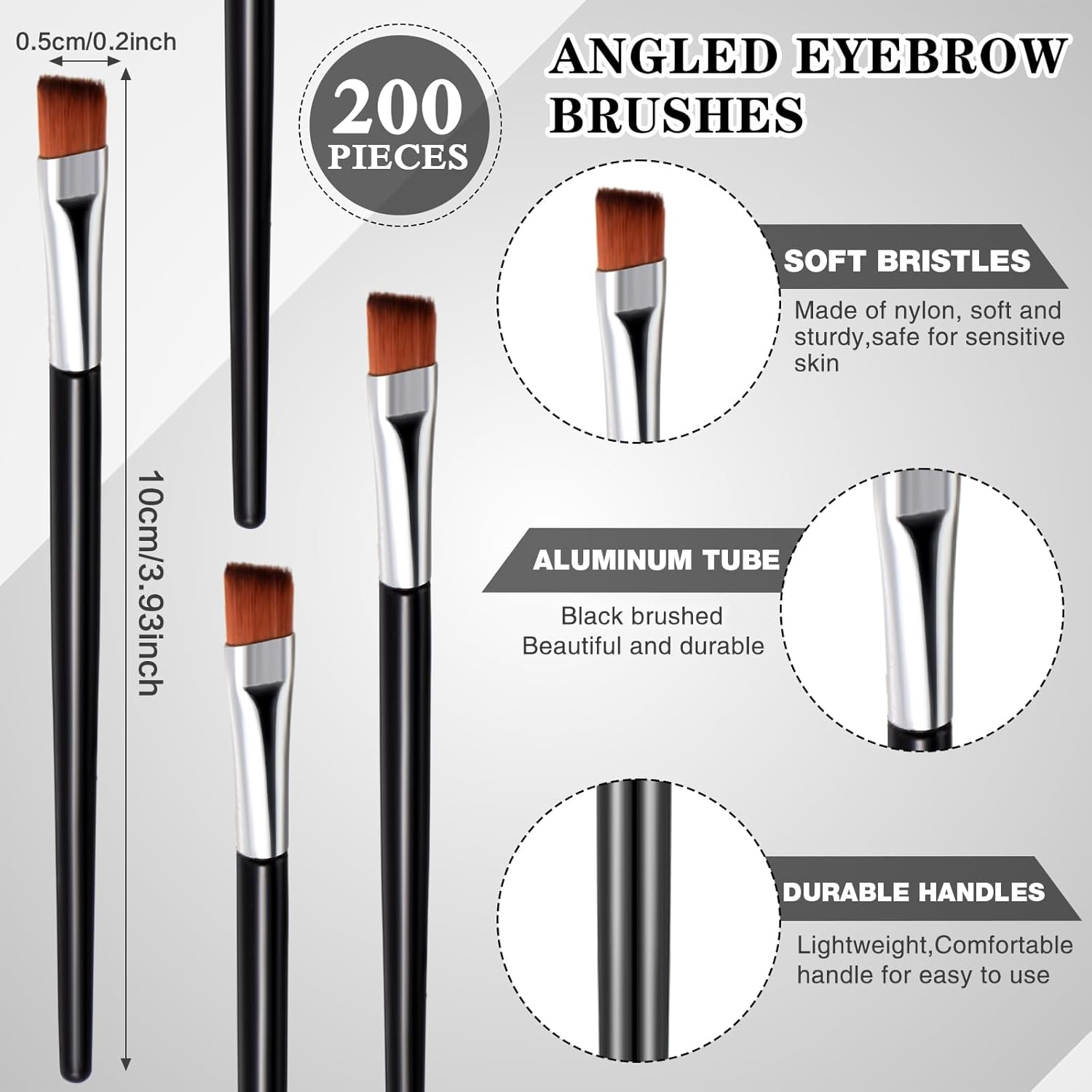 Gerrii 200 Pieces Disposable Angled Eyebrow Brushes Bulk Brow Tint Brushes Eye Makeup Brush Eyeliner Brush Tinting for Women Girls Salon Beauty Cosmetic Make up Tool Esthetician Supplies(Silver)