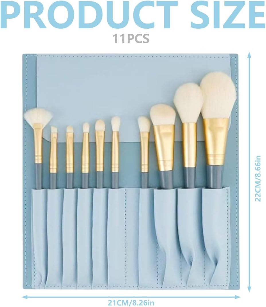 10 Pieces Professional Makeup Brush Set Cosmetic Brushes for Eyeshadow Eyebrow Foundation with Cosmetic Bag (Blue)
