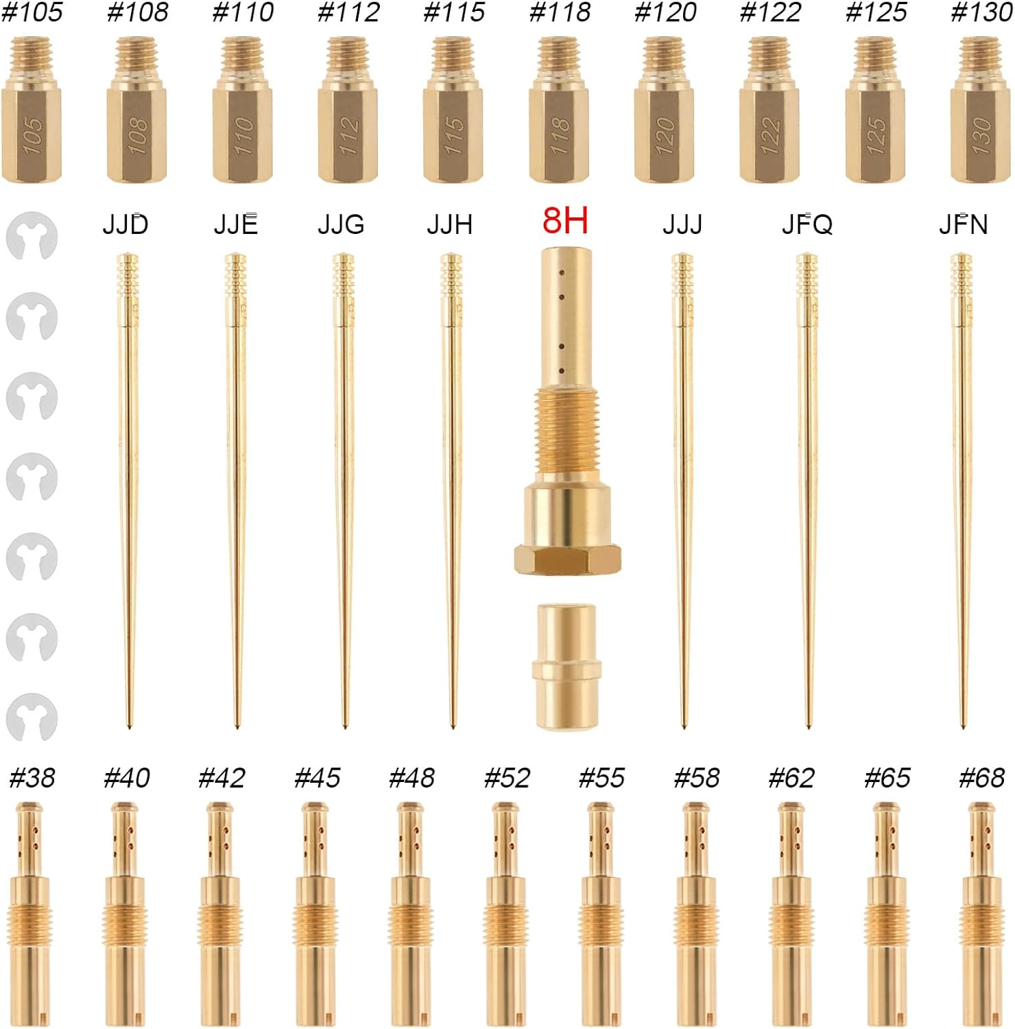 Windance 30Pcs Carburetor Main Slow Jet Injection Nozzle Emulsion Tube Nozzle Holder Kit Fit for CVK PWK PWM/PE 26/28, Brass Nozzles Modified Kit (8 Hole)