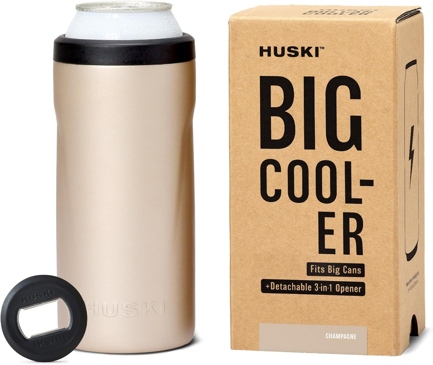 Huski Big Can Cooler | New | Premium 440Ml & 500Ml Beer & Energy Drink Cooler with Detachable 3-In-1 Opener | Triple Insulated | Keeps Cans up to 10X Colder | Doubles as a Tumbler (Black)
