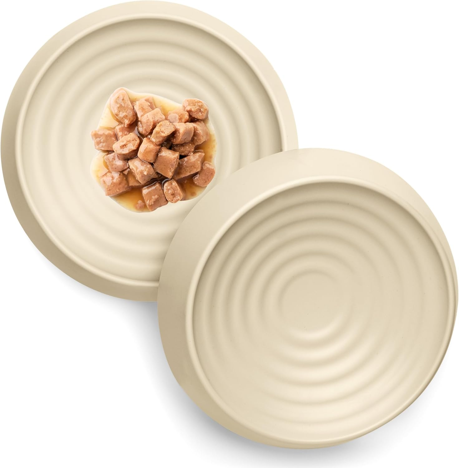 Catguru Cat Food Bowl, Whisker Stress Free Cat Bowls, Whisker Fatigue Cat Bowl, Wide Cat Dish, Shallow Cat Food Bowls, Non Slip Cat Dishes for Food, Pet Bowls for Cats (Round-Set of 2, Marshmallow)