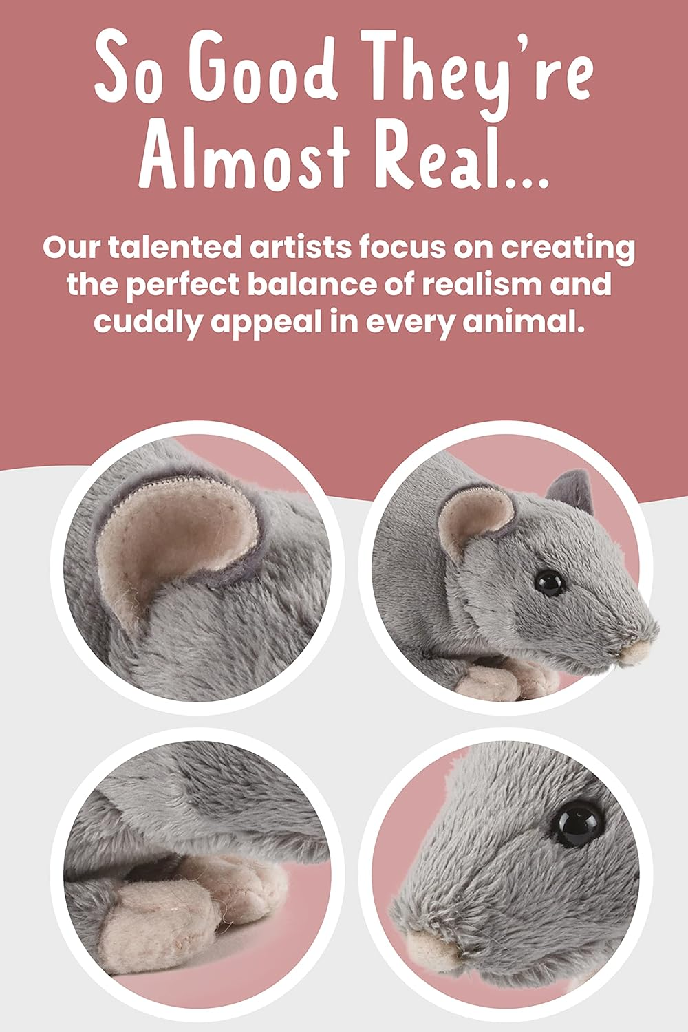 Living Nature Plush Rat with Squeak Sound, 30Cm, Realistic Soft Toy with Educational Fact Tag, Eco-Friendly Stuffed Animal for Small Pet Lovers and Collectors image number 6