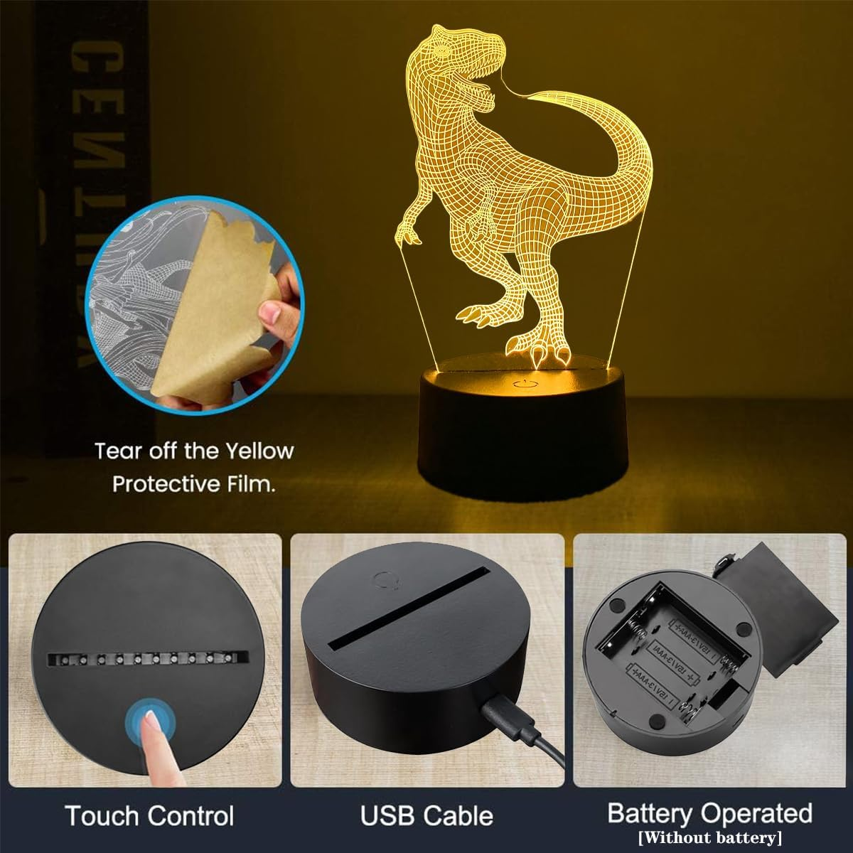 Deluisho Dinosaur Night Light, 3D Dinosaur Night Light for Children, Decorative Lamp for Children'S Room on the Dinosaur Theme, 16 Colors Warm Ambient Lights Free Switching image number 2