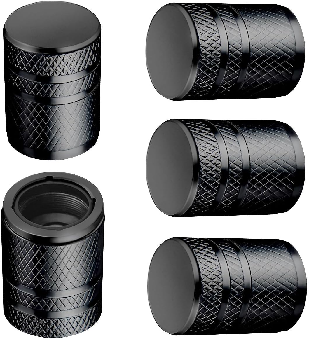 Tire Valve Stem Caps - (5 Pack) Metal Air Caps with Plastic Liner, Corrosion Resistant, Leak-Proof, Universal Stem Covers for Cars Trucks Motorcycles and Bikes - Black