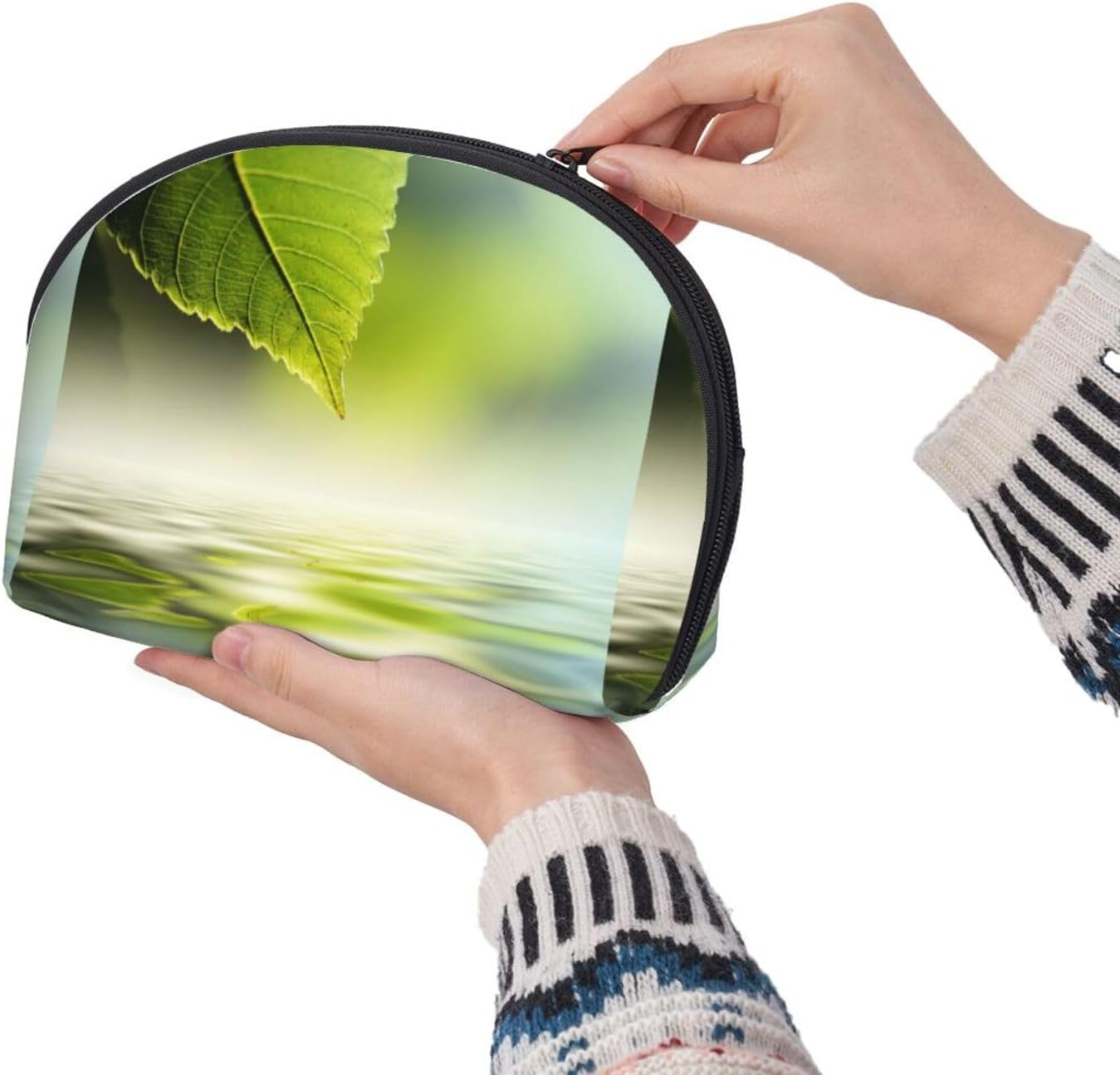 Cozimangoe Coin Pouch Makeup Bags Set, 2 Piece Shell Shape Cosmetic Bag with Pockets for Daily Travel Handbag Lipstick Keys Toiletry, Personalized Green Leaf Reflecting in River Water image number 6