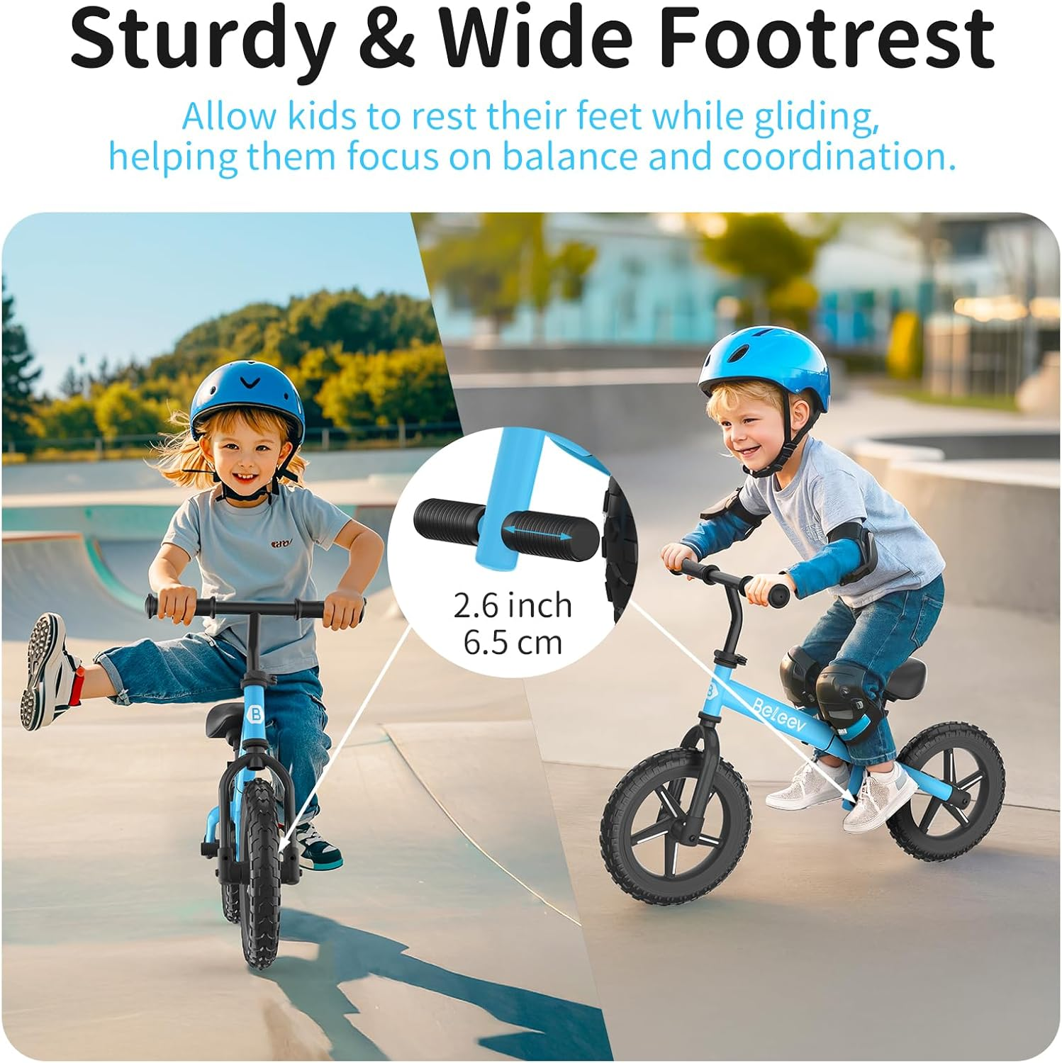 BELEEV C2 Balance Bike 2 Year Old with LED Light-Up Wheels, Adjustable Seat and Handlebar, Footrest, 12 Inch Anti-Skid Wheels, Kids Toddler Baby Walker Bike First Birthday 2-5 for Boys Girls image number 1