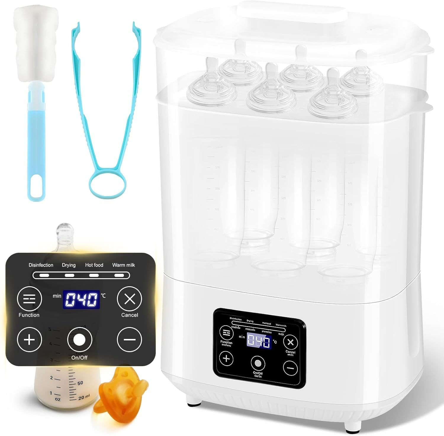 Baby Bottle Sterilizer and Dryer, 5-In-1 Large Capacity Bottle Sanitizer and Dryer, 2 Layers Compact Baby Bottle Electric Steam Sterilizer and Dryer for Baby Bottles, Pacifiers, Pump Parts