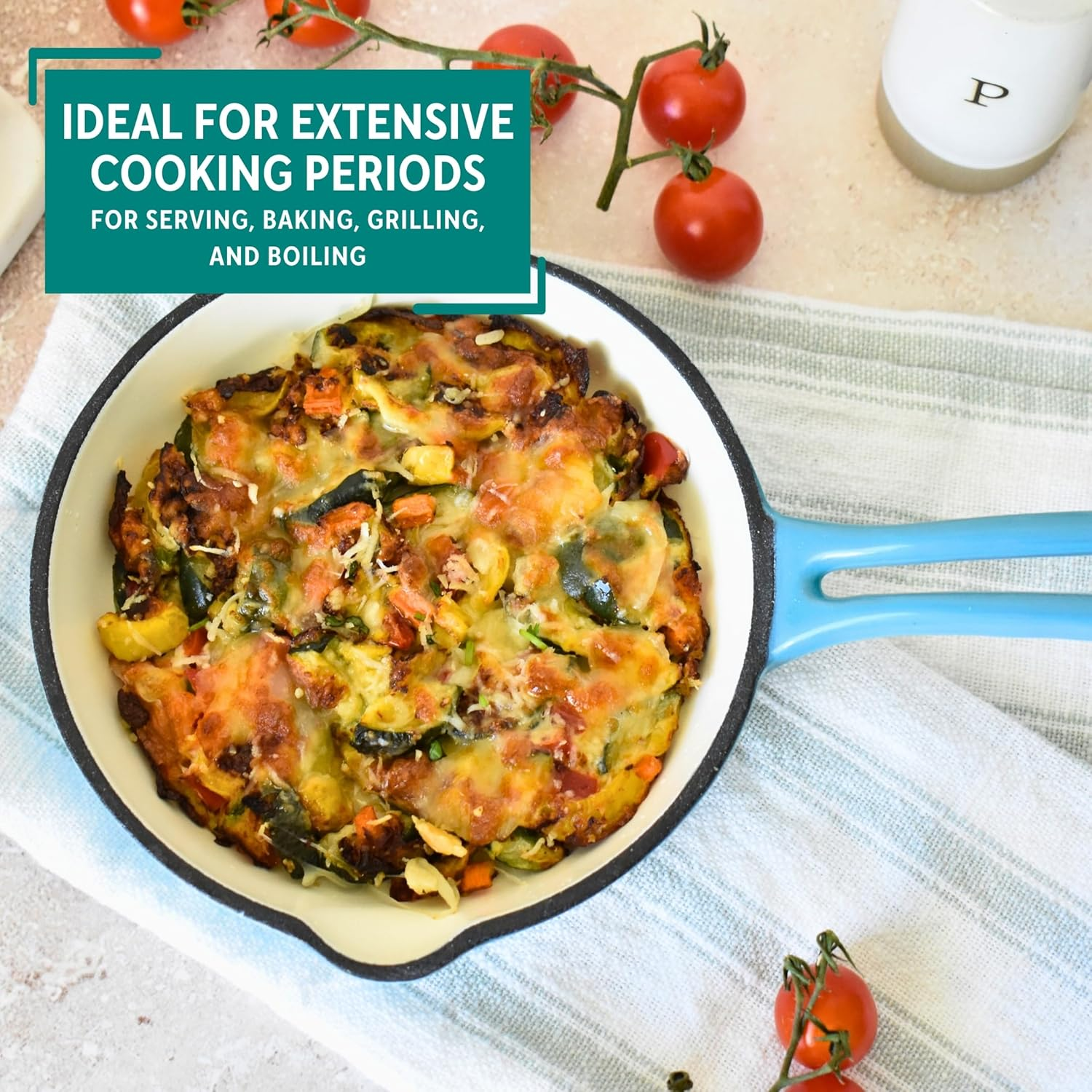 Mirro 6" MIR-19060 6" Mini Cast Iron Skillet, Teal, Ready to Use image number 5