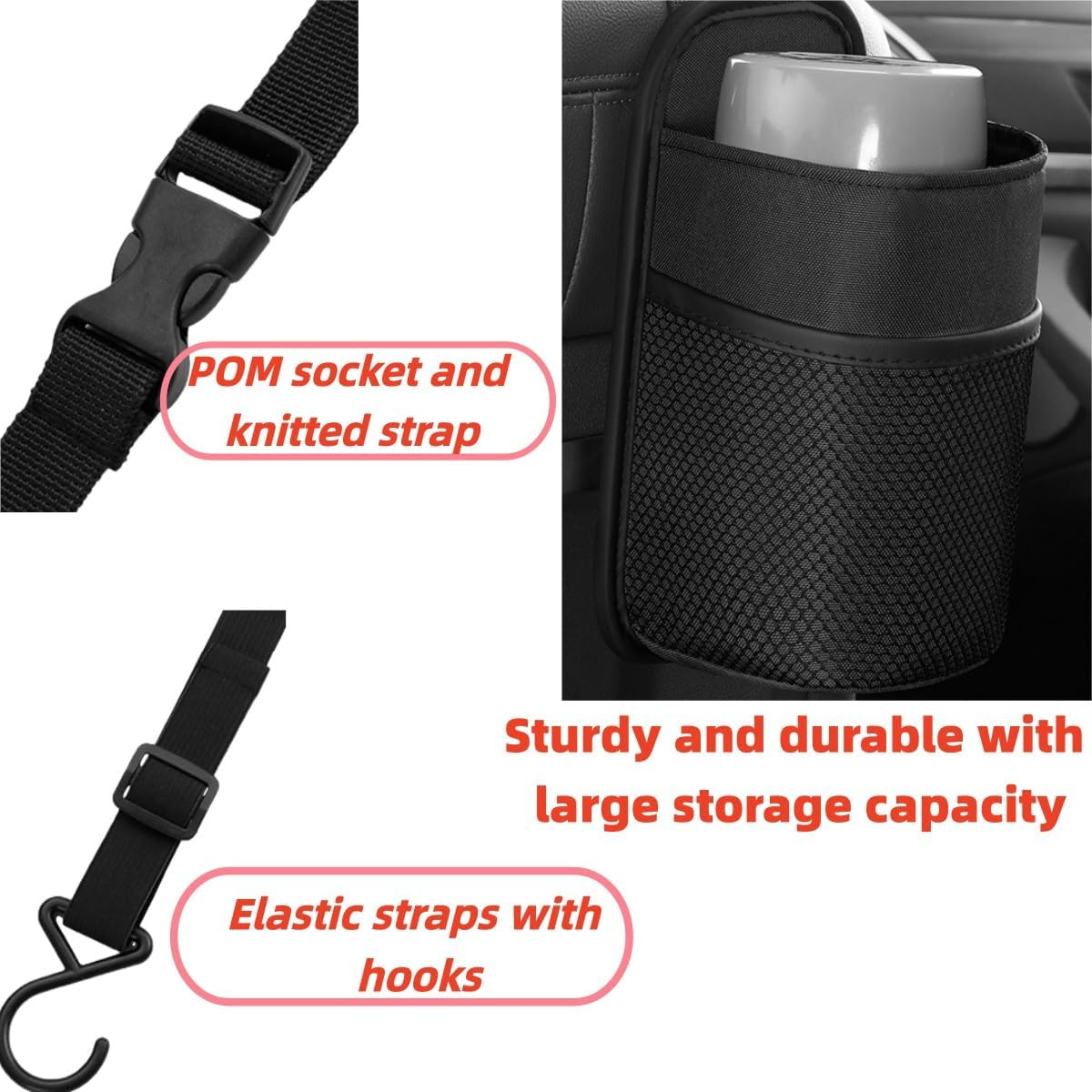 Car Seat Side Cup Holder,Car Seat Side Large Car Cup Holder Expander Adapter Bag,Drink, Stuff Holder with Mesh Pocket for Cars(Black) image number 3