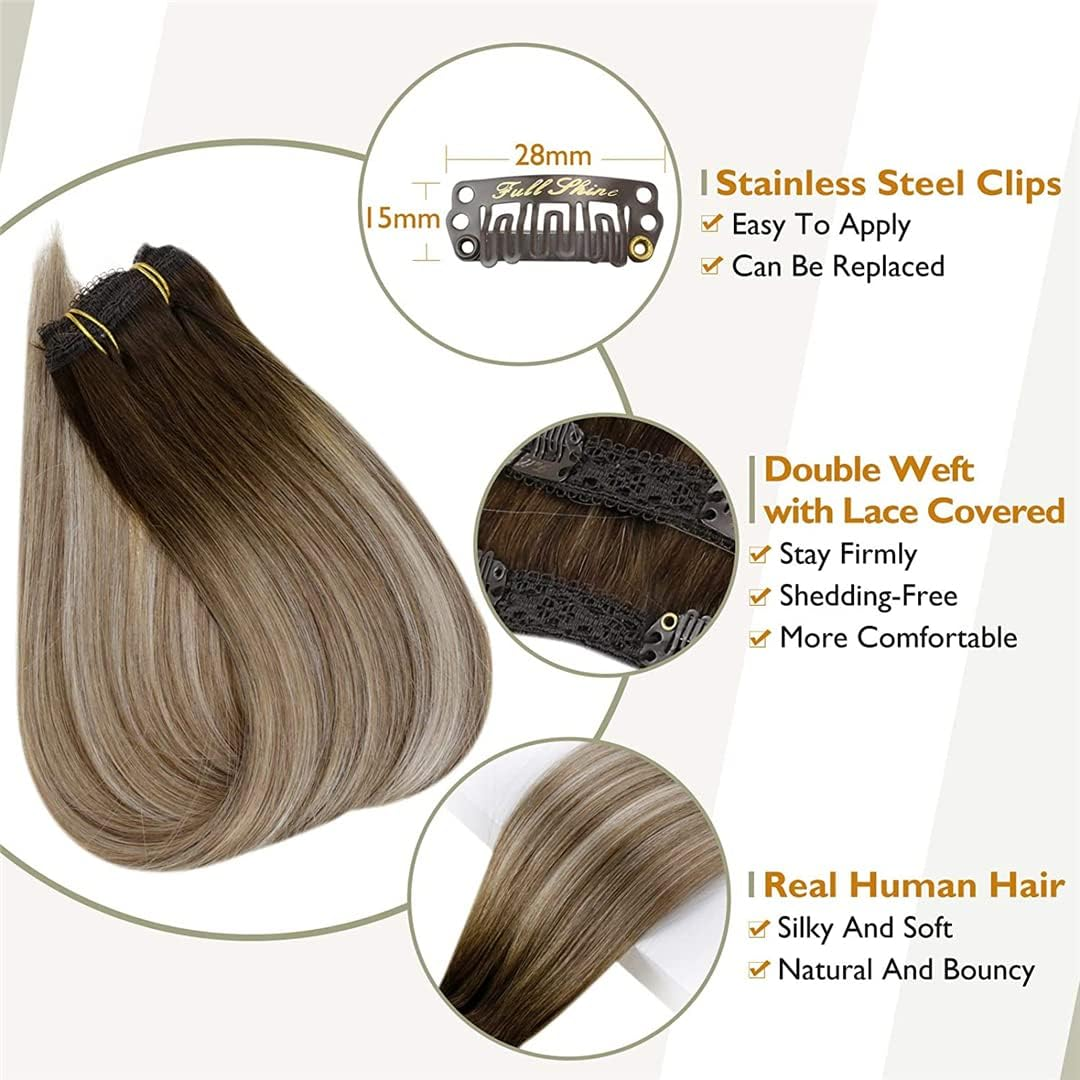 50 Grams Clip on Hair Extensions 3Pcs 100% Remy Real Human Hair 3 Pieces Hairpins Skin Weft for Women 18 22 60 16 Inches 50 Gram per Set image number 5
