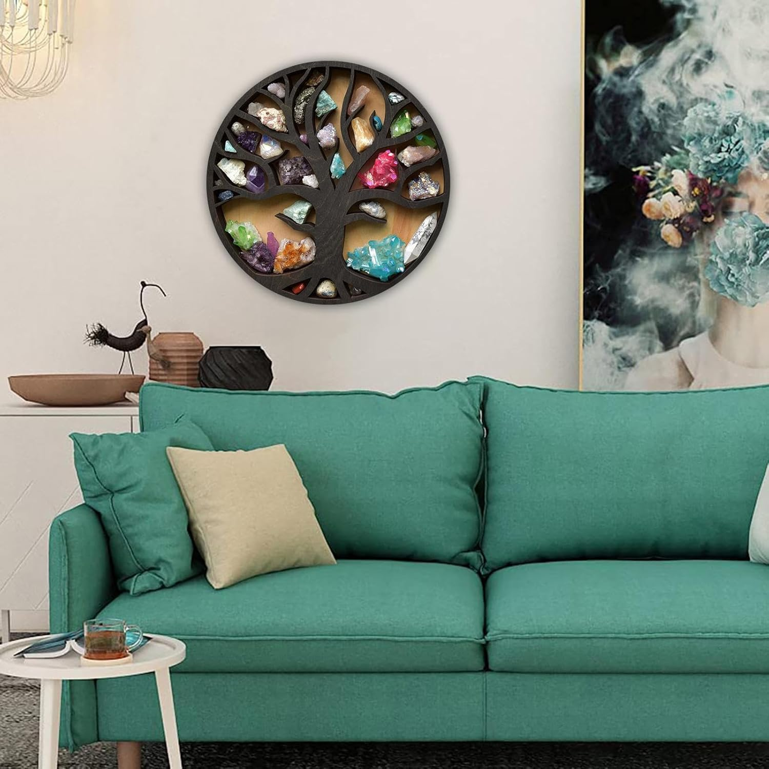 Crystal Display Shelf Wall &ndash; Tree Life Holders Bedroom, Gym Rustic Wooden, Crystals Stones Oils | Wall Holders Bedroom, Gym Rustic Wooden Crystals, O image number 1