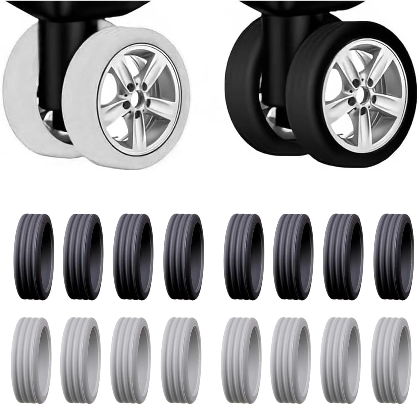 LDBKLGHJ Suitcase Protective Cover, Suitcase Wheel Covers, Pack of 16 Suitcase Wheel Covers for Noise Reduction, Hand Luggage Wheel Cover for Most Spinner Wheels image number 6