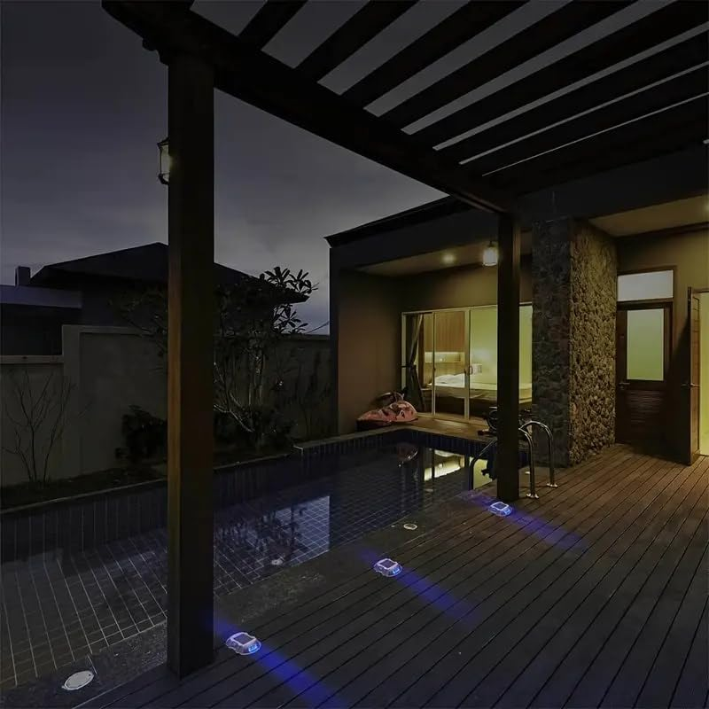 Solar Driveway Lights,12Leds Outdoor Road Step Dock Light,Wireless Deck Lights for Path Garden Walkway,Sidewalk,Steps,Yard,Safety Marker(Blue and Green) (Blue, 2 Pack) image number 5