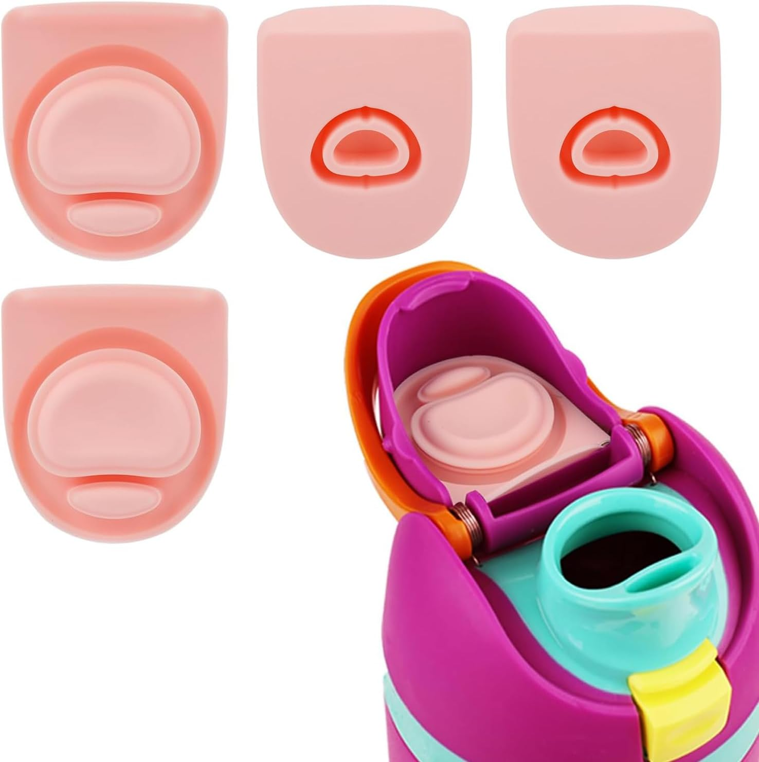 4 Pcs Replacement Stopper Compatible with Owala Freesip, Water Bottle Top Lid Replacement Parts for Owala 19/24/32/40 Oz Bpa-Free Seal Bottle Cap Mouth Gasket Silicone Plug Accessories (Orange) image number 1