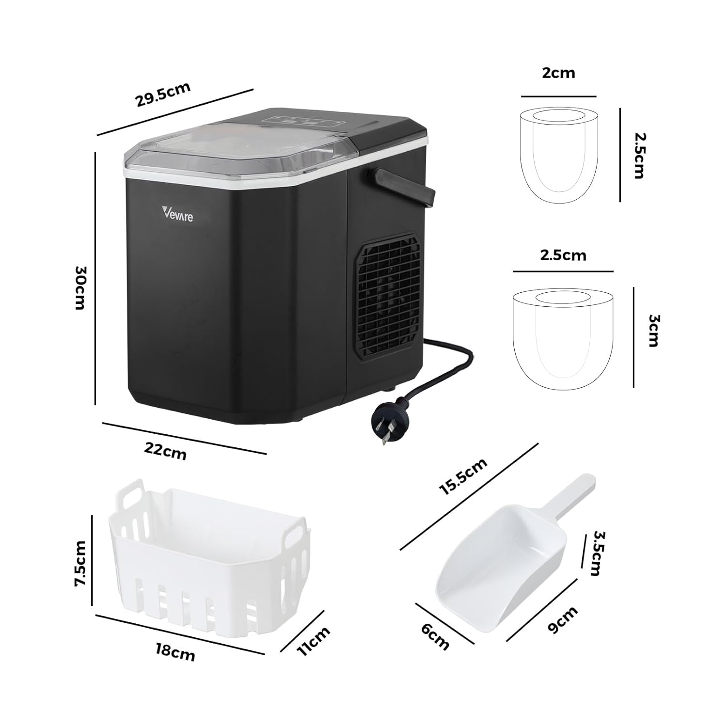 Ice Maker Machine 12Kg Capacity Ice Maker with Handle Protable Ice Cube Maker for Indoor and Ourdoor Black image number 1