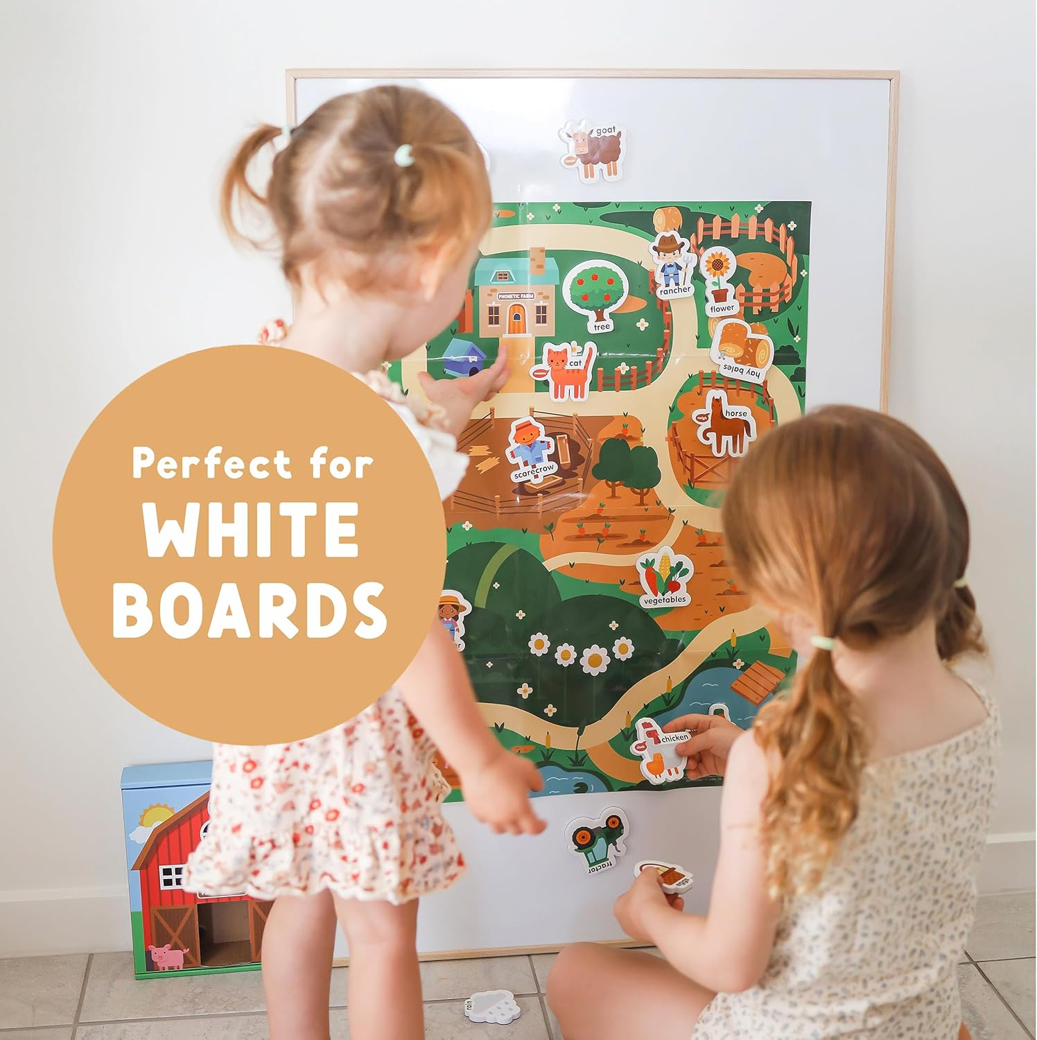 Curious Columbus Farm Animal Magnets - Fridge Magnets for Toddlers 1-3 Kids and Baby Ages 0+ Includes Fun Farm Scene Poster - Large Foam Refrigerator Educational Toddler Magnets for Learning ABC