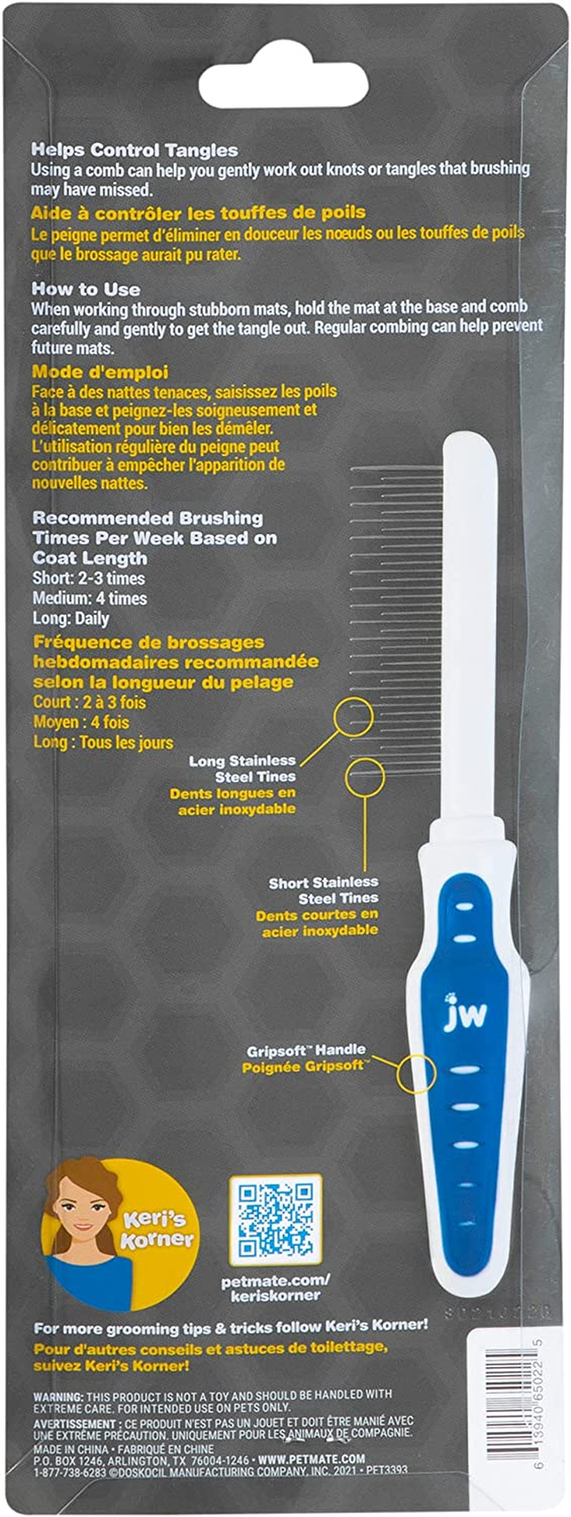 JW Grip Soft Shedding Comb, Grey/Yellow, 1 image number 4