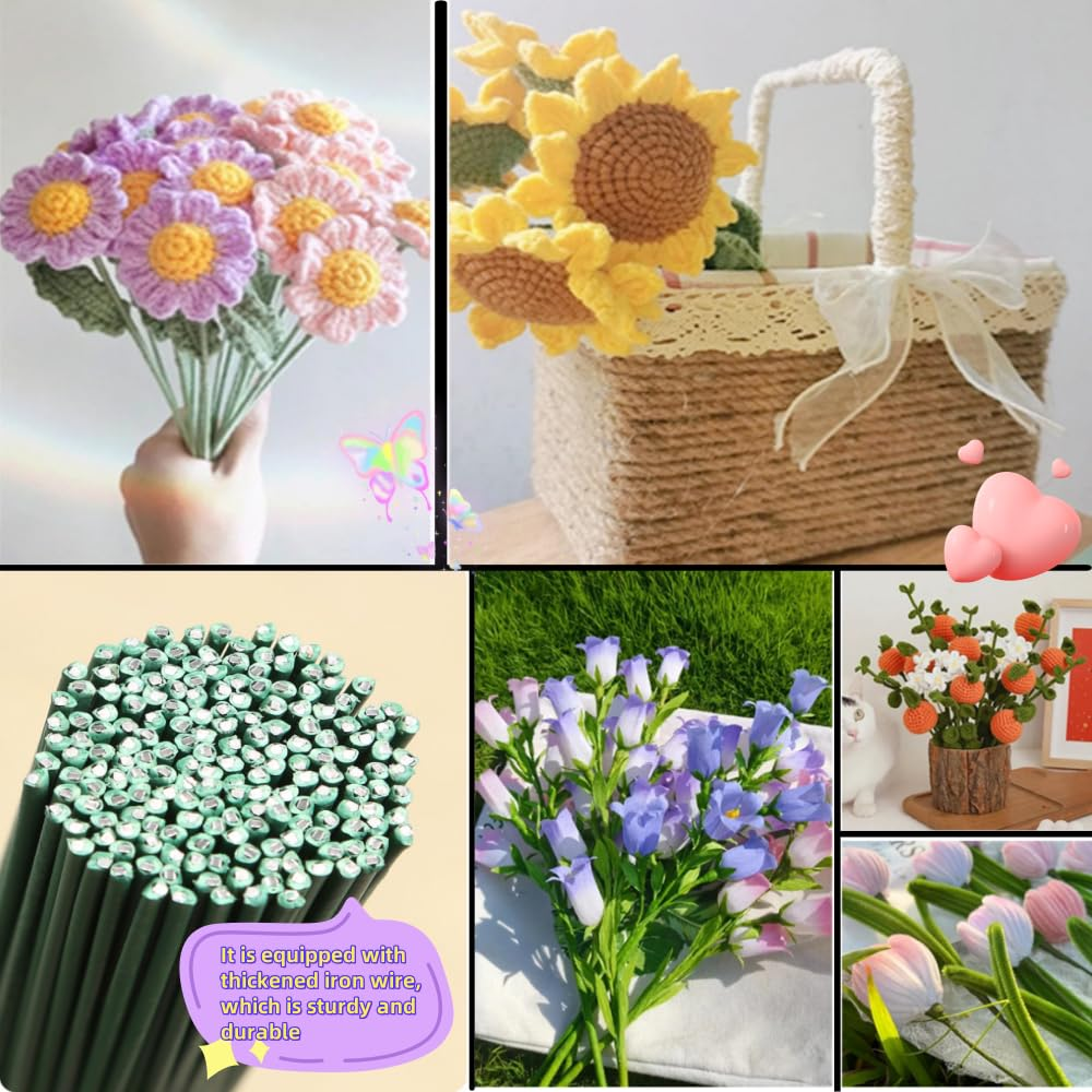 100Pcs Floral Wire, Green Flower Wire Wrapped with Paper, Florist for Artificial Flowers, Wreath, (2MM) for Arrangements DIY Bouquet Handcrafts image number 5