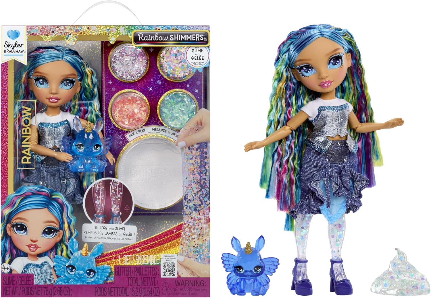 Rainbow High Rainbow Shimmers with Slime &ndash; Skyler, Blue 27Cm Fashion Doll, Create a Rainbow Doll, Slime Kit, Pet Bunny, Kids Gift 4+