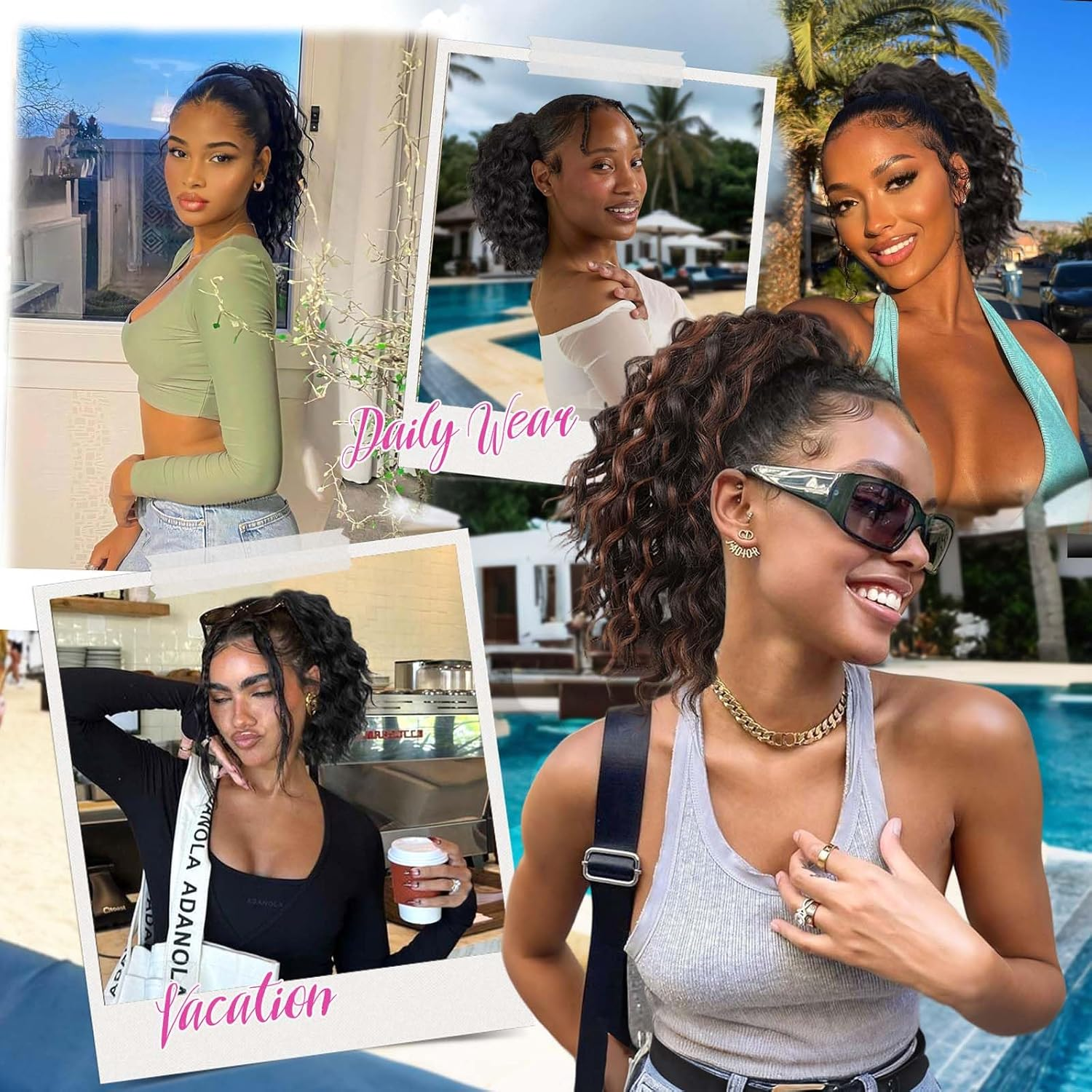 Isaic Ponytail Extension 8 Inch Short Wavy Curly Ponytails Drawstring Ponytail for Black Women Jet Black Pony Tails Hair Extensions Synthetic Hairpiece for Daily Use image number 1