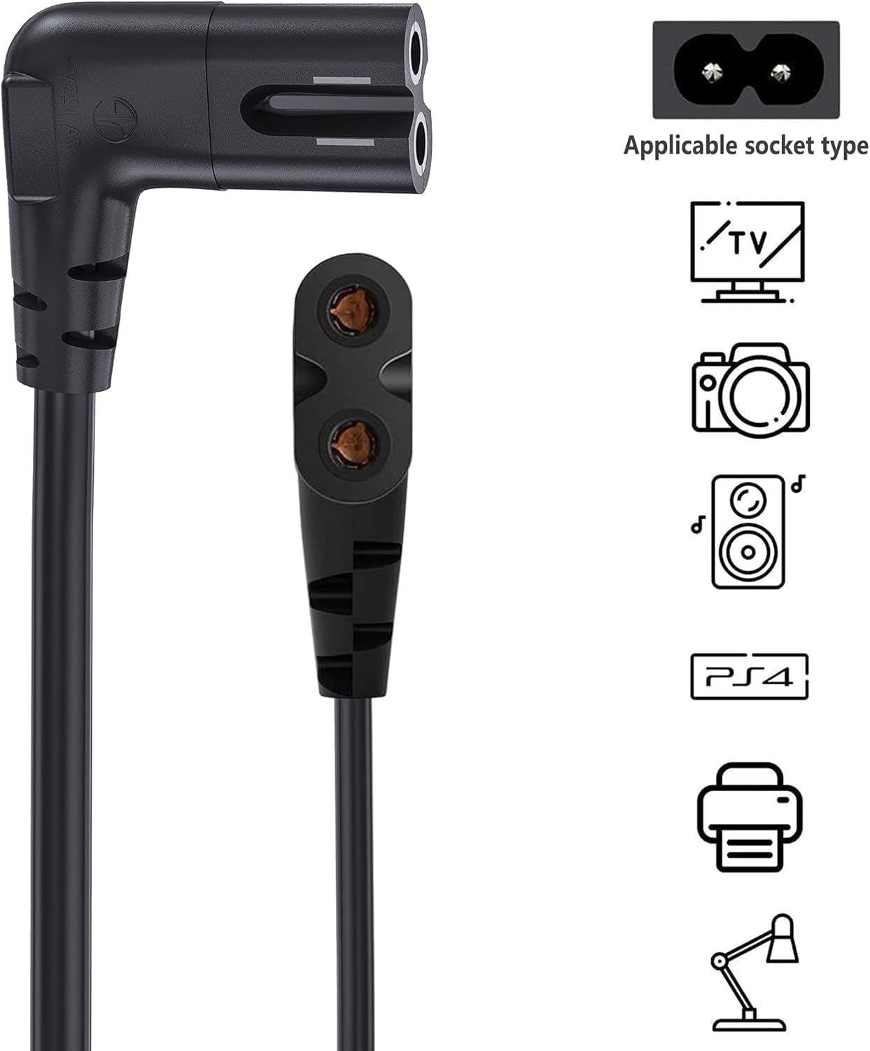 3M Longer Samsung TV Power Supply Cord Replacement for Samsung TV 24" 32" 40" 43" 48" 49" 50" 55" 60" 65" 75", UN40 UN43 UN48 Charger Cable, 90 Degree Angled 18AWG 2-Prong to L-Shaped C7 Power Cord image number 6