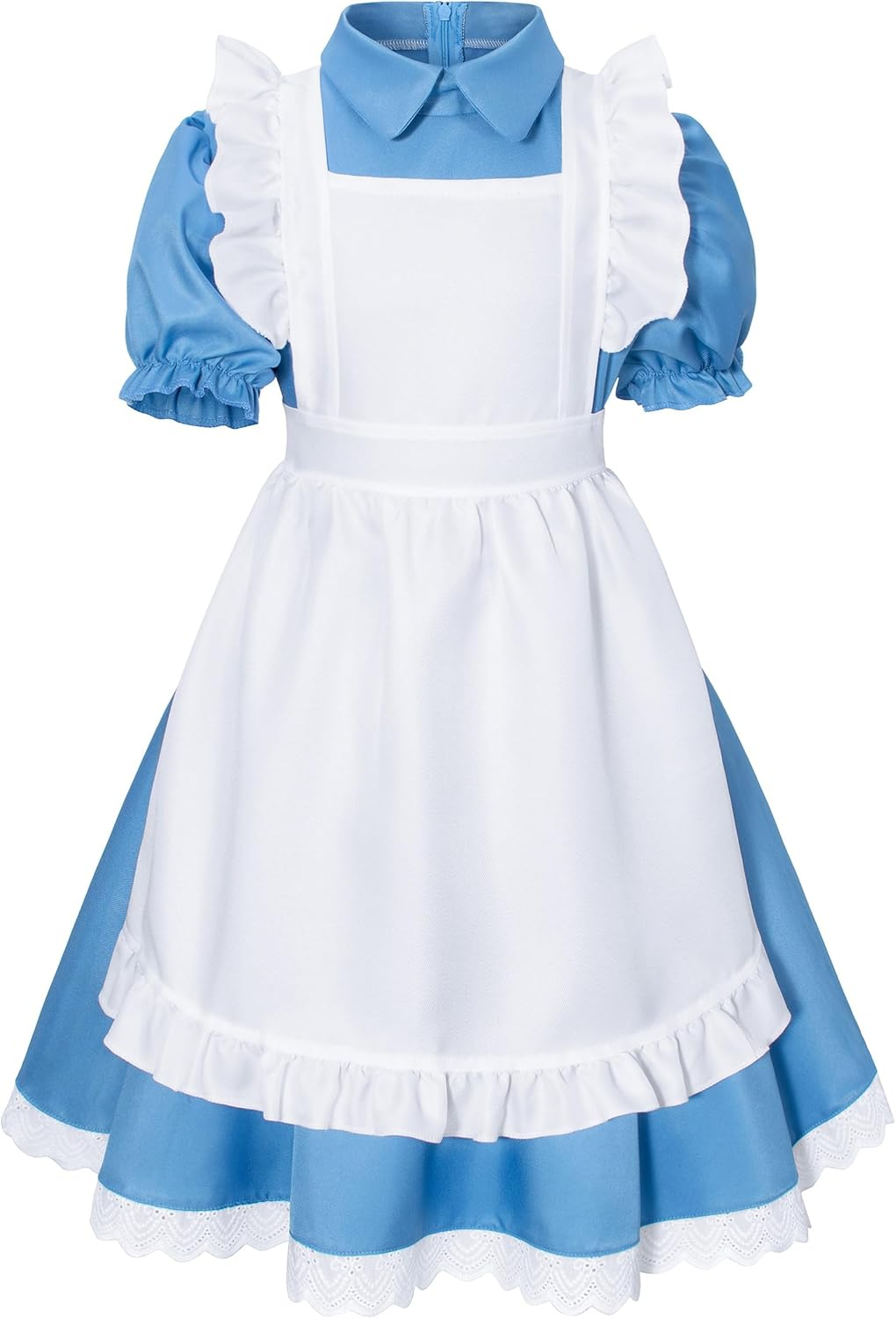 Irtysh Girl Blue Dress White Apron Halloween Cosplay Costume with Bow Hair Band Stockings Set image number 6