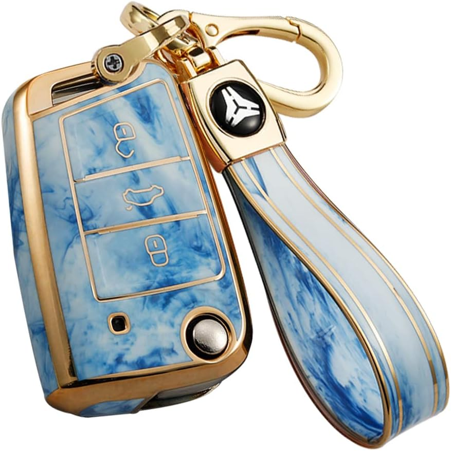 Ontto Tie-Dye Colour Car Key Fob Cover Fit for VW Golf 7 MK7 Polo T-ROC Tiguan Skoda Superb Octavia Seat Leon Ibiza Flip TPU Key Case Keyring Keychain Key Holder Accessories Pink