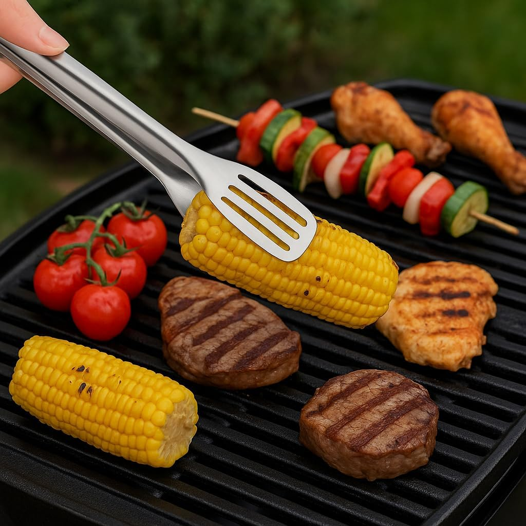 Stainless Steel Kitchen Tongs Set of 2 &ndash; 24Cm & 29Cm Cooking Food Tongs for BBQ, Salad, Bread, Meat, Serving, Frying, Grilling, Buffet, Clip Clamp Style Utensils